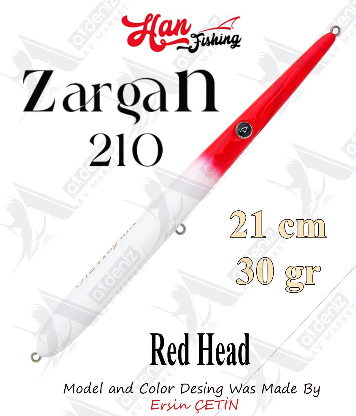 Hanfish Zargan 210mm 30gr Su Üstü Maket Balık #Z-7060 Red Head.HAN FİSHİNG