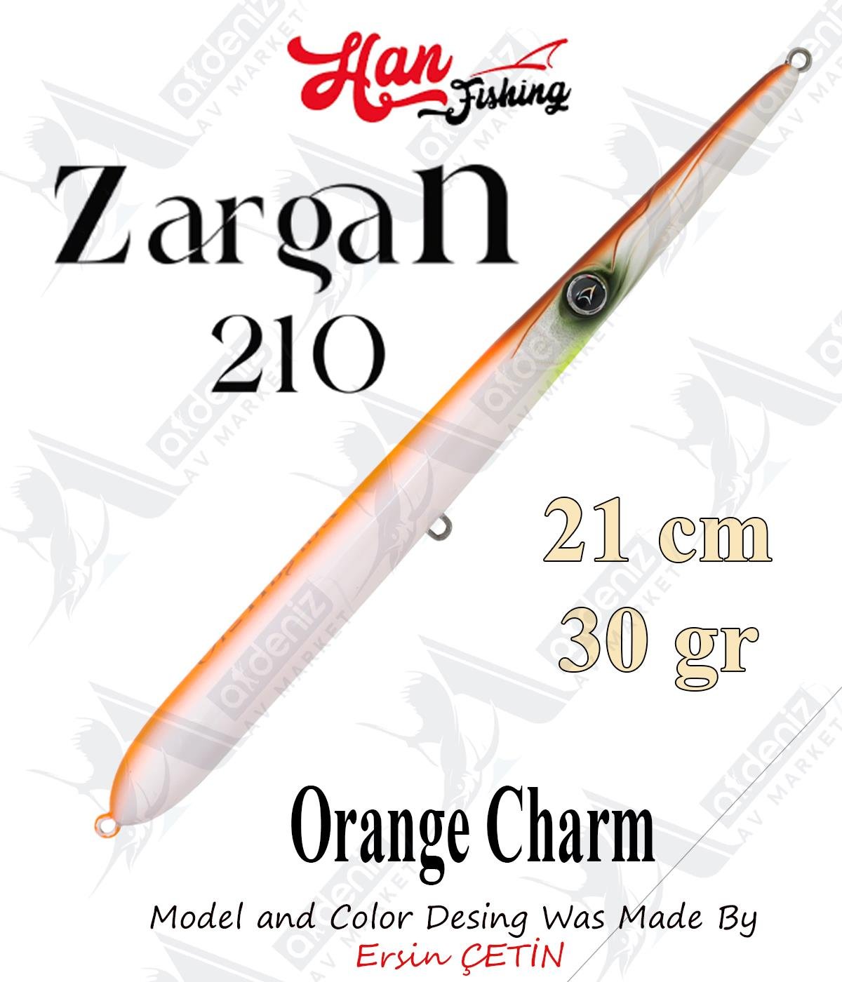 Hanfish Zargan 210mm 30gr Su Üstü Maket Balık #Z-7080 Orange Charm.HAN FİSHİNG