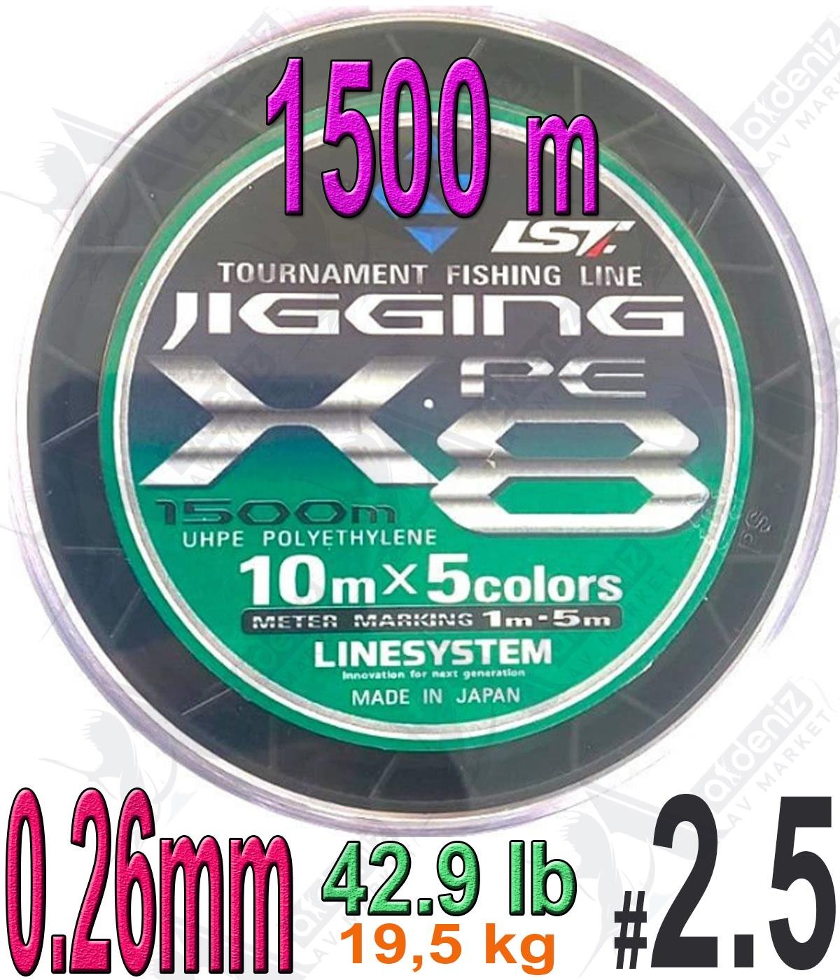 Linesystem Jigging X8 İp Misina PE 2.5 0.26MM 45LB/20KG 1500MT Multicolor.LİNESYSTEM