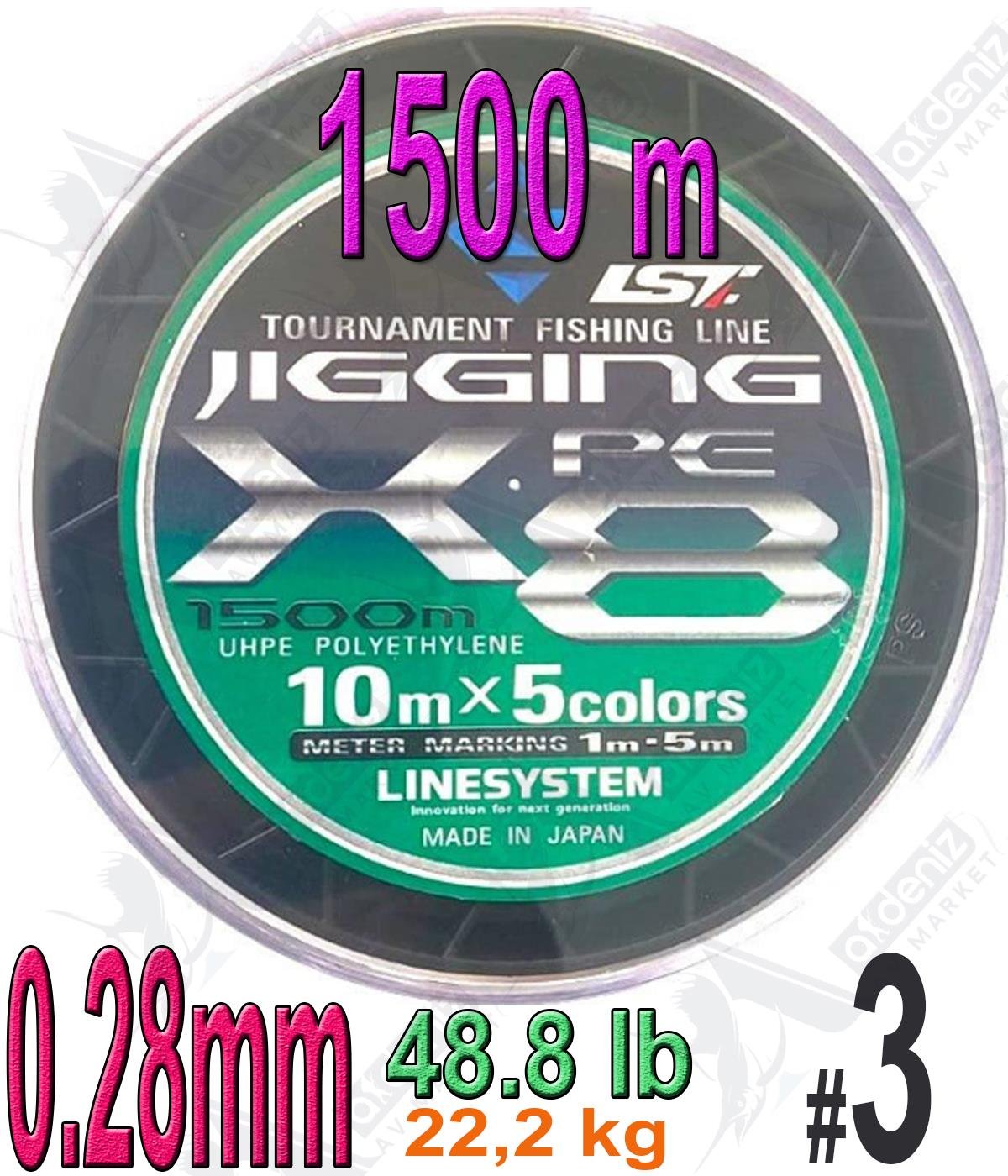 Linesystem Jigging X8 İp Misina PE 3 0.28MM 50LB/23KG 1500MT Multicolor.LİNESYSTEM