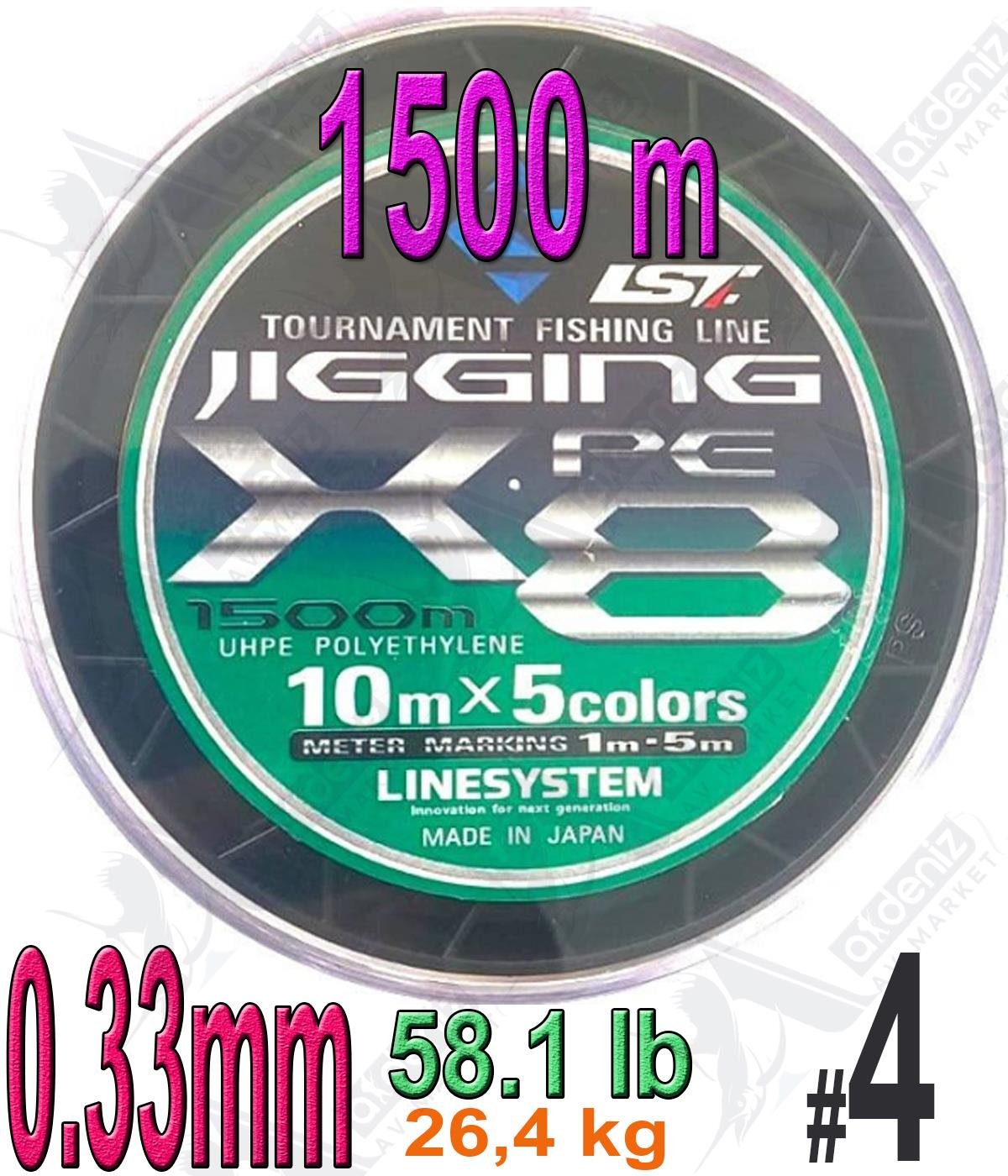 Linesystem Jigging X8 İp Misina PE 4 0.33MM 65LB/28KG 1500MT Multicolor.LİNESYSTEM