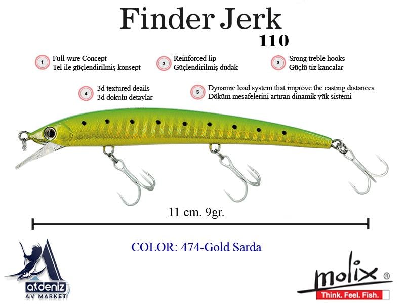 Molix Finder Jerk 110 Slow Sinking 11 Cm 9 Gr #474 Gold Sarda