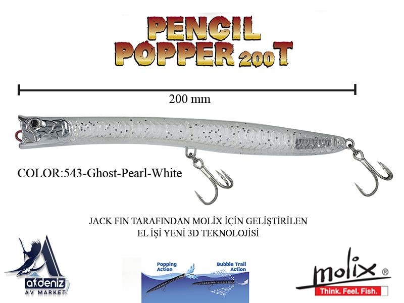 Molix Pencil Popper 200T 20 Cm 44 Gr #543 Ghost Pearl White