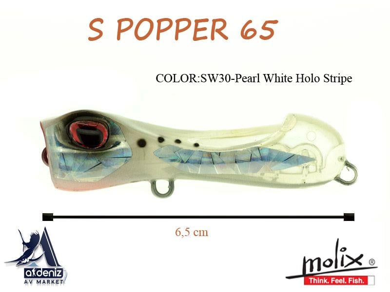 Molix S Popper 65 6,5 Cm 8,5 Gr #SW30 Pearl White Holo Stripe