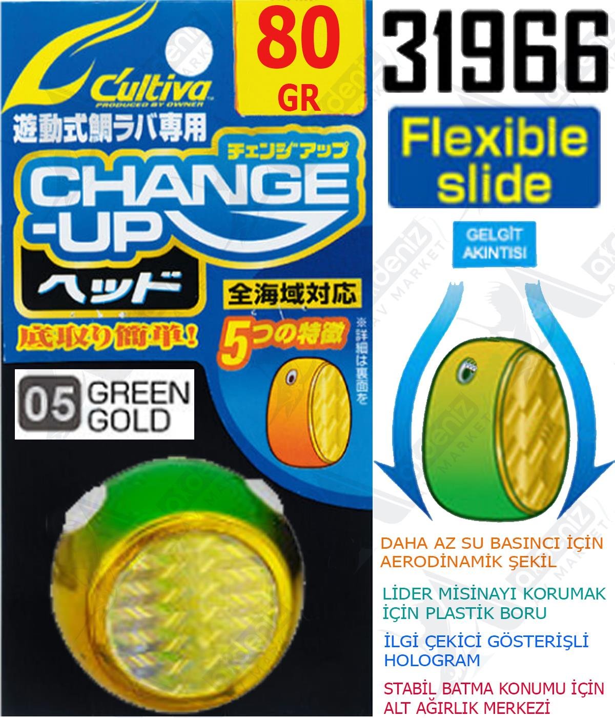 Owner Cultiva Tai Rubber Slider Kafa 31966 Change Up Head 80gr #05 Green GoldCULTİVA