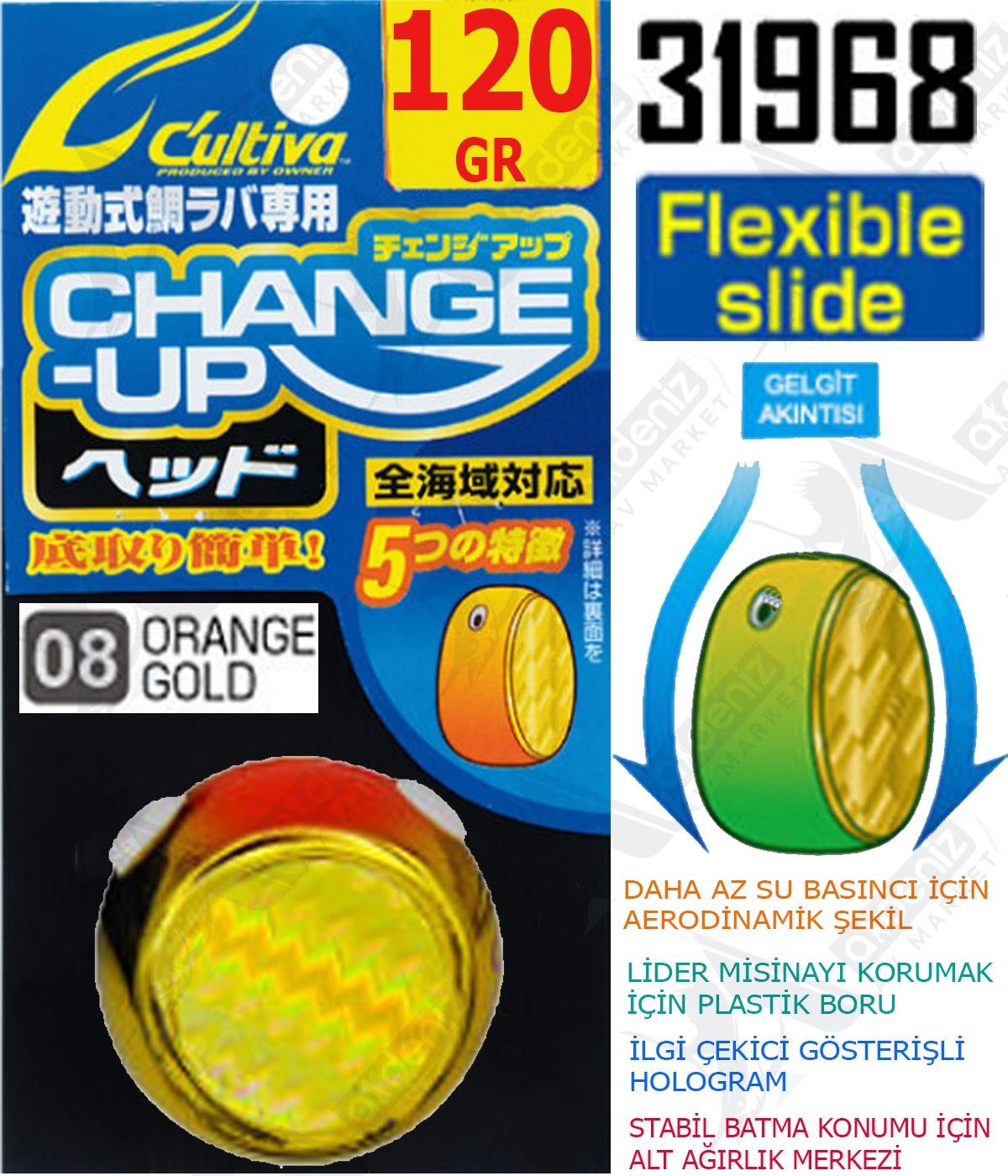 Owner Cultiva Tai Rubber Slider Kafa 31968 Change Up Head 120gr #08 Orange GoldCULTİVA