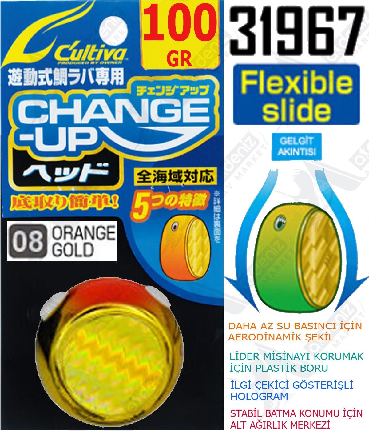 Owner Cultiva Tai Rubber Slider Kafa 31967 Change Up Head 100gr #08 Orange GoldCULTİVA