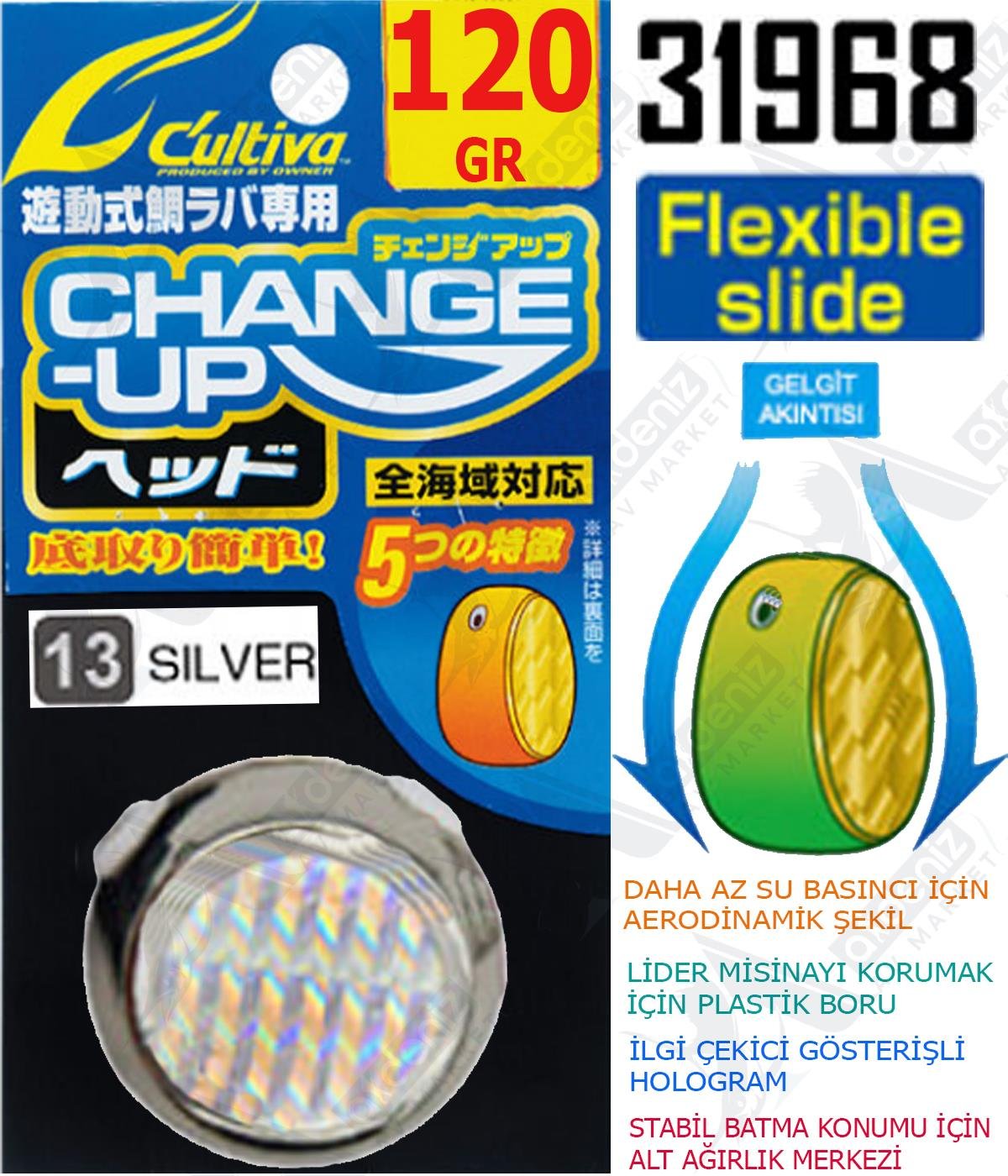 Owner Cultiva Tai Rubber Slider Kafa 31968 Change Up Head 120gr #13 SilverCULTİVA