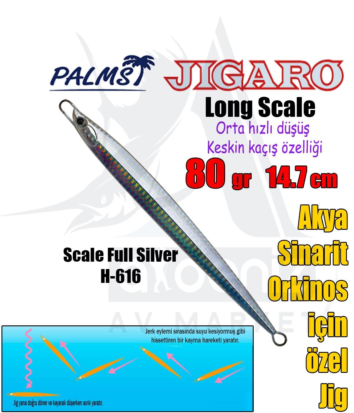 PALMS Jigaro Long Scale 80gr 14.7cm Jig Yem Color: H-616 Scale Full SilverPALMS