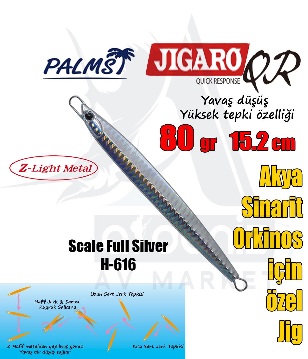 PALMS Jigaro QR Quick Response 80gr 15.2cm Jig Yem Color: H-616 Scale Full SilverPALMS