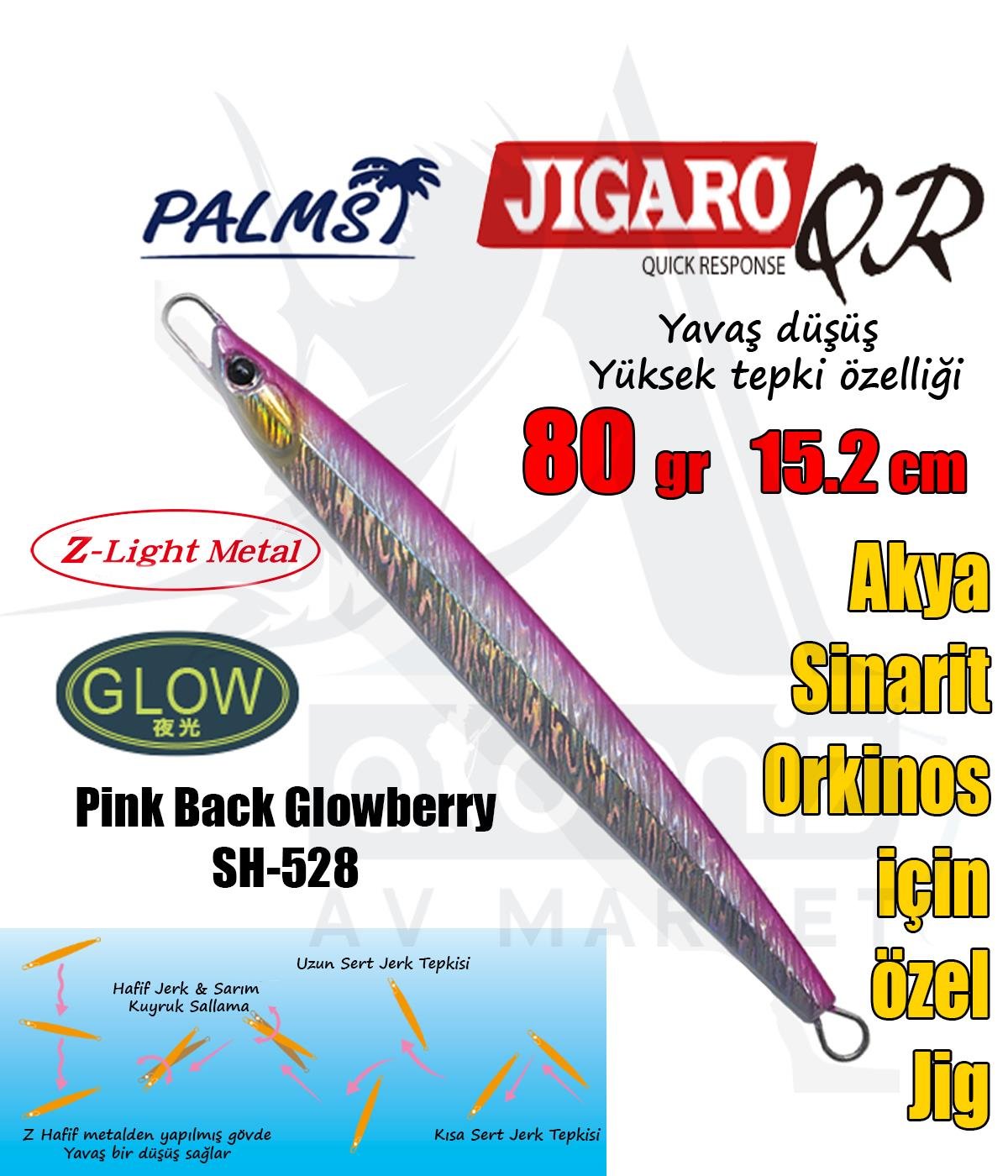 PALMS Jigaro QR Quick Response 80gr 15.2cm Jig Yem Color: SH-528 Pink Back GlowberryPALMS