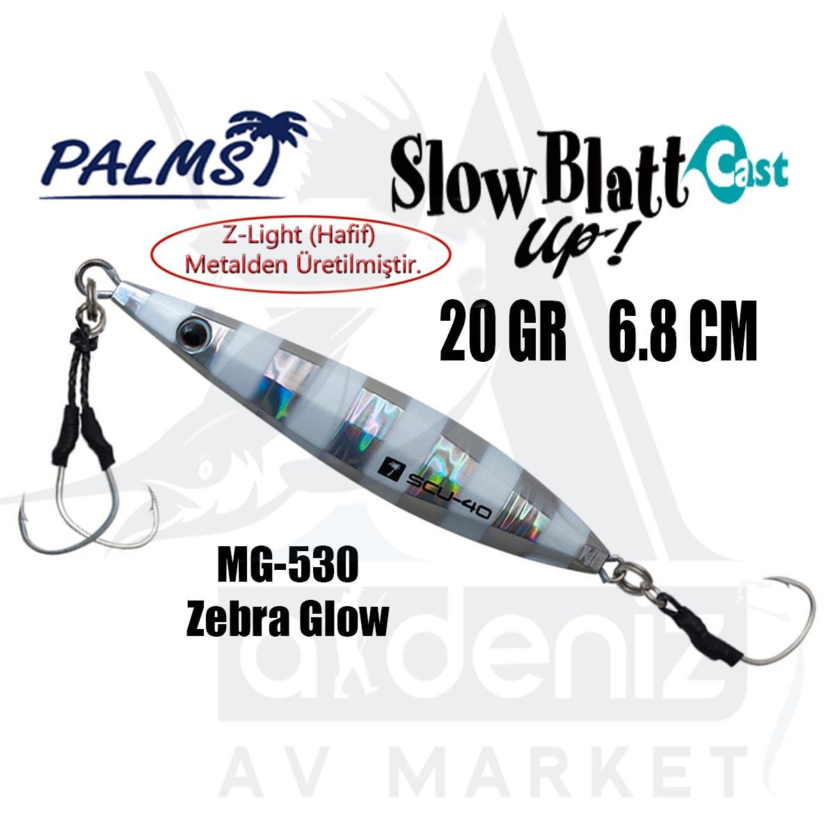 PALMS Slow Blatt Cast UP Jig 20gr 6.8cm Jig Yem Color: MG-530 Zebra GlowPALMS