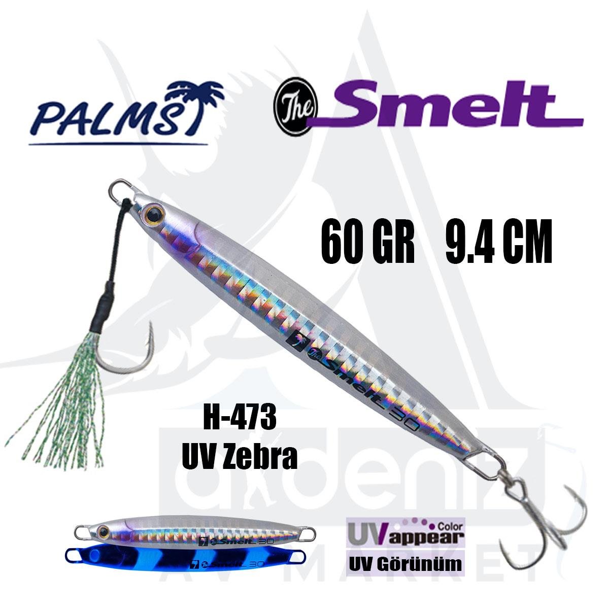 PALMS The Smelt Jig 60gr 9.4cm Jig Yem Color: H-473 UV ZebraPALMS