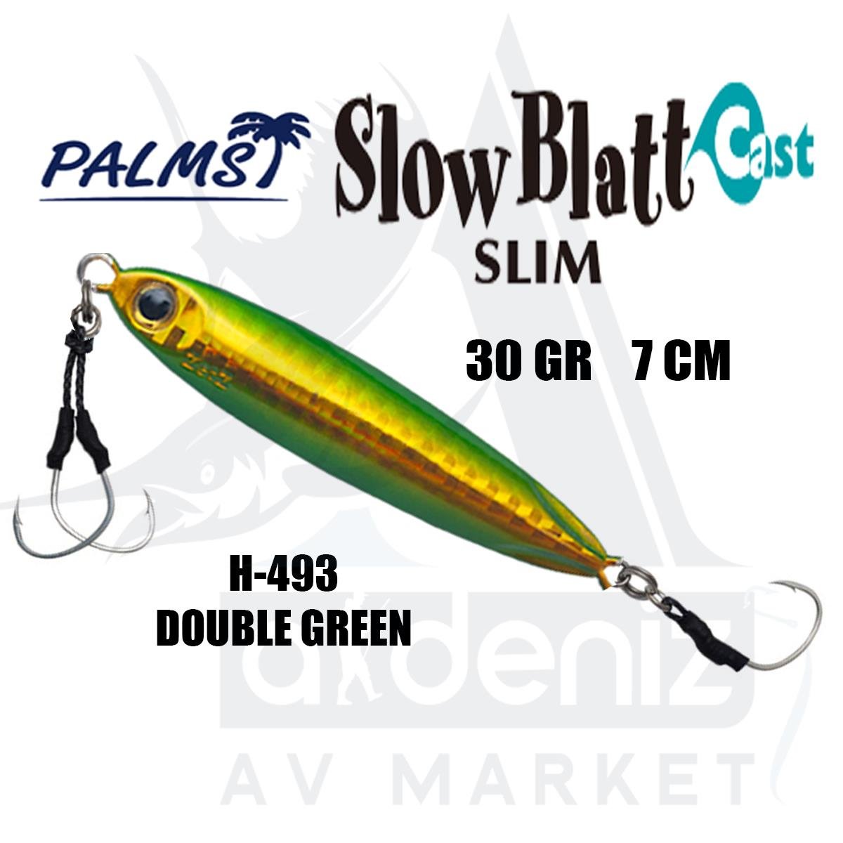 PALMS Zetz Slow Blatt Cast Slim Jig 30gr 7cm Jig Yem Color: H-493 Double GreenPALMS