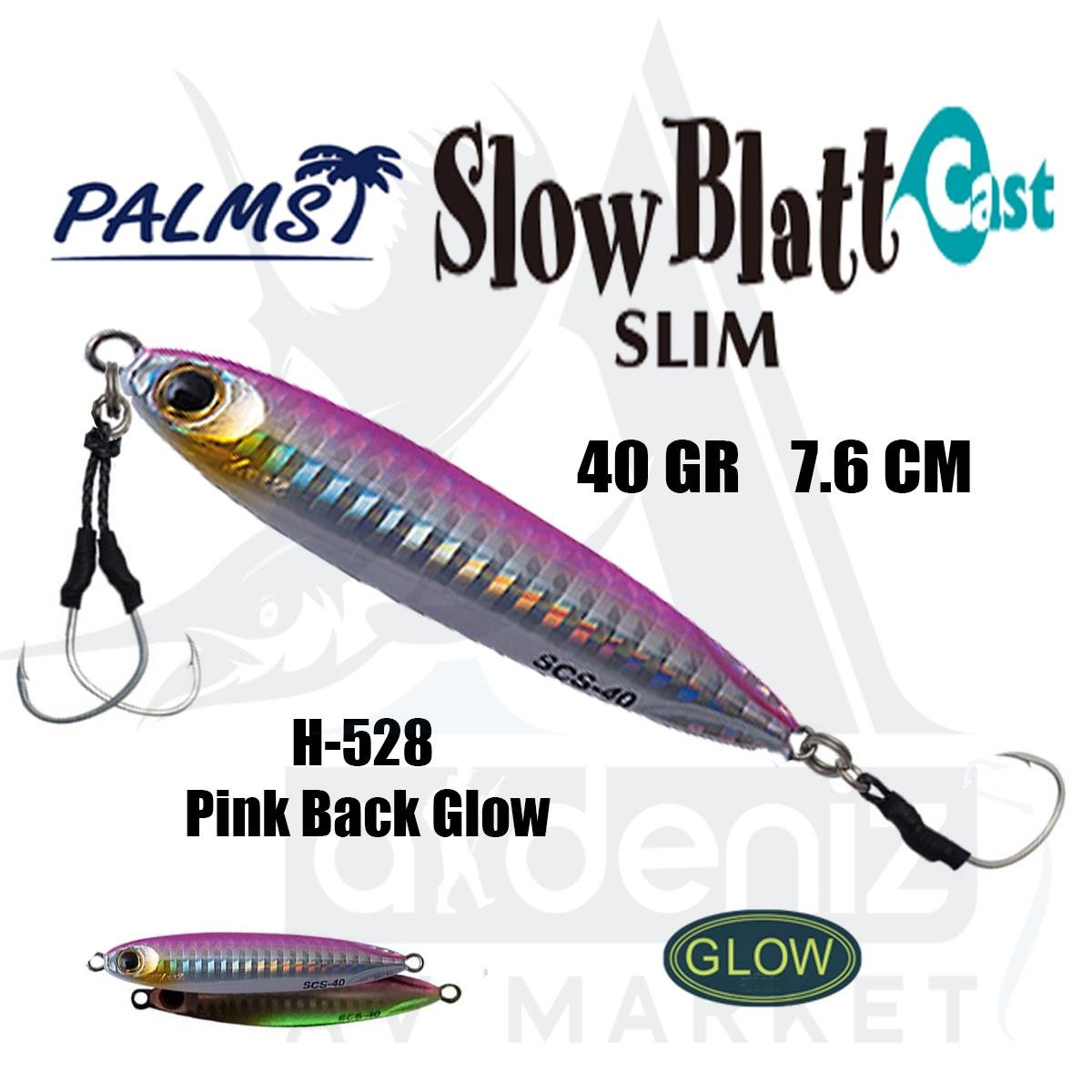 PALMS Zetz Slow Blatt Cast Slim Jig 40gr 7.6cm Jig Yem Color: H-528 Pink BackglowPALMS