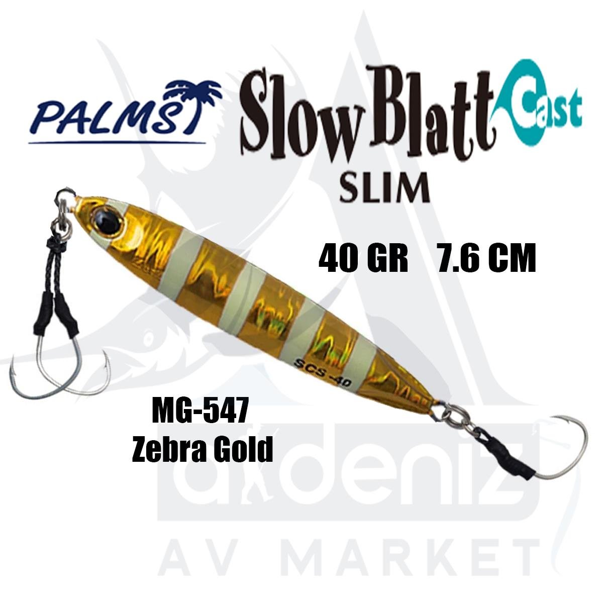 PALMS Zetz Slow Blatt Cast Slim Jig 40gr 7.6cm Jig Yem Color: MG-547 Zebra GoldPALMS