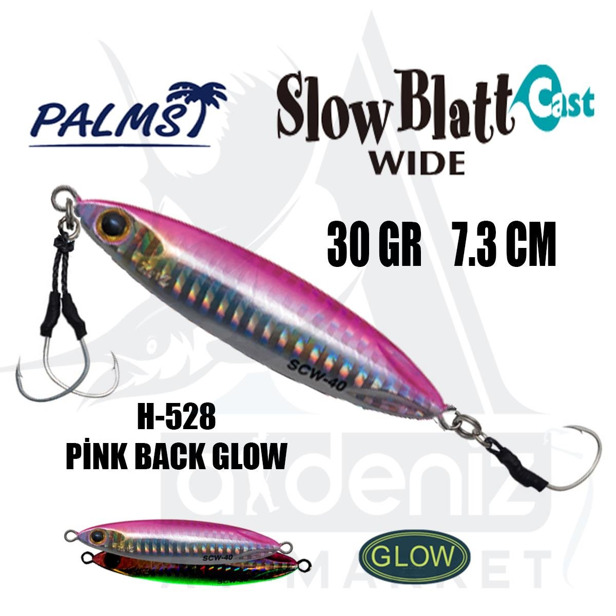 PALMS Zetz Slow Blatt Cast Wide Jig 30gr 7.3cm Jig Yem Color: H-528 Pink BackglowPALMS