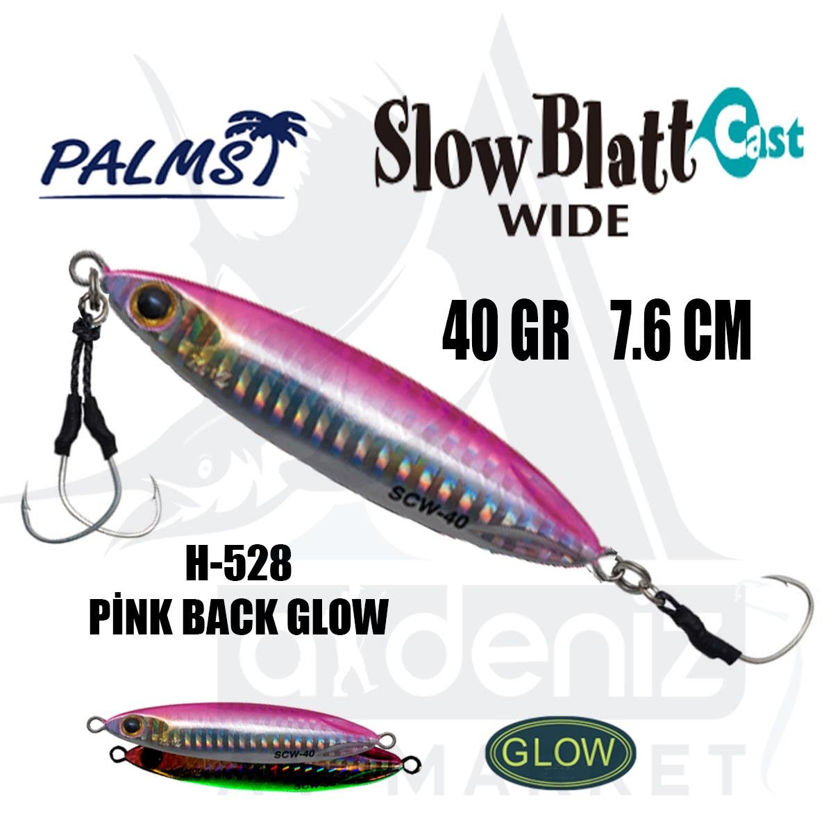 PALMS Zetz Slow Blatt Cast Wide Jig 40gr 7.6cm Jig Yem Color: H-528 Pink BackglowPALMS