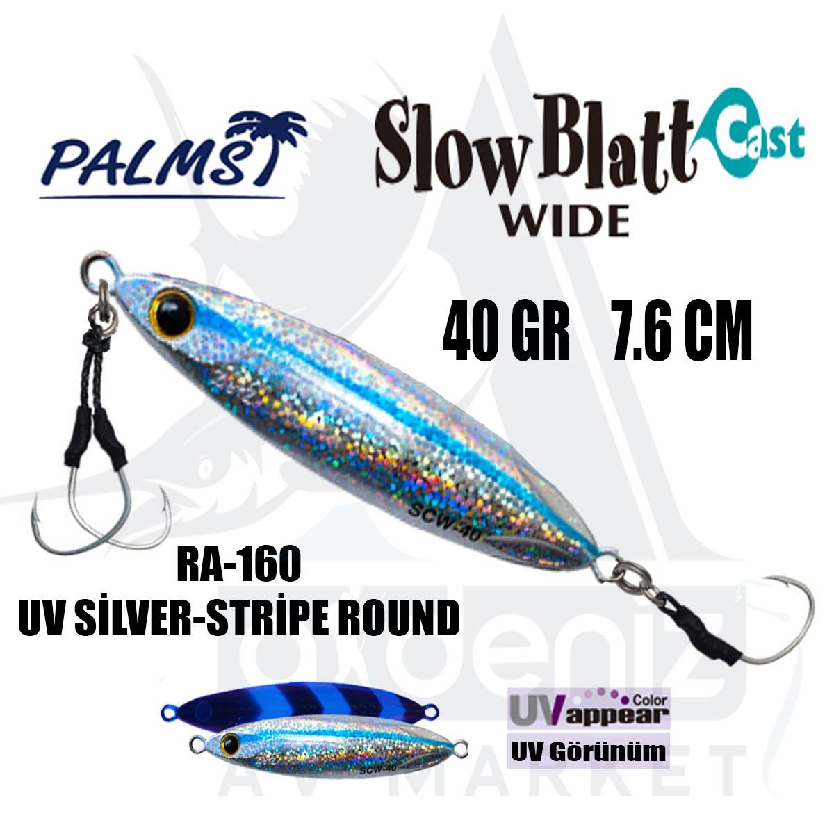 PALMS Zetz Slow Blatt Cast Wide Jig 40gr 7.6cm Jig Yem Color: RA-160 UV Silver-stripe RoundPALMS