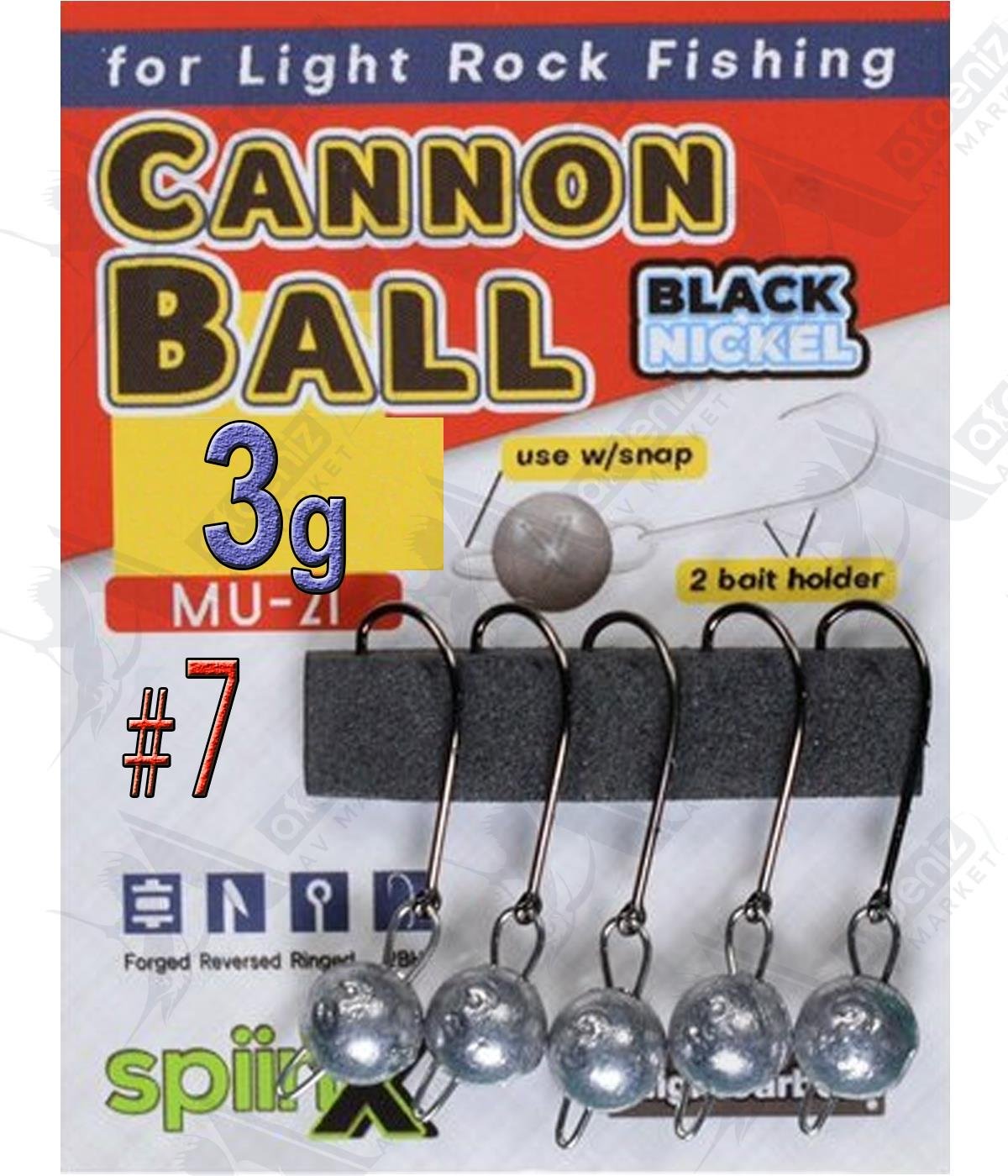 SpiinX Cannon Ball Mafsallı Jighead Ham 5'li Paket 3Gr İğne No:7SPİİNX