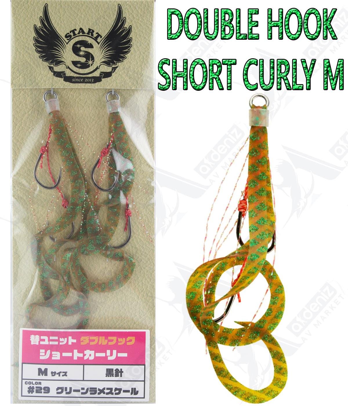 Start Double Hook Short Curly-M Tai Rubber Skirt / Etek 2'li Paket #29 Green Glitter ScaleSTART