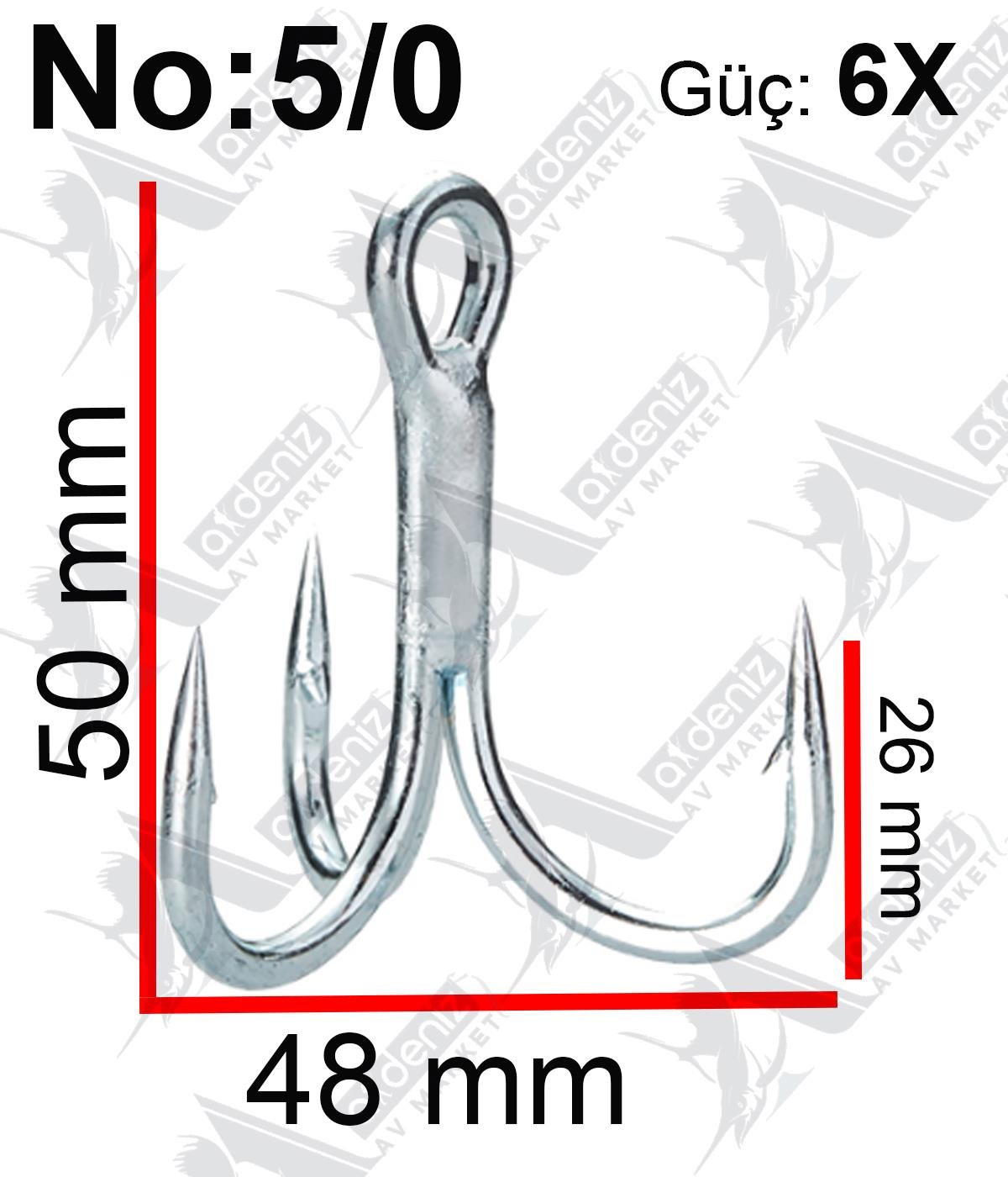 Vanfook CT-80 6X Treble Hook Extra Heavy Silver (Üçlü İğne) 4'lü Paket #5/0VANFOOK