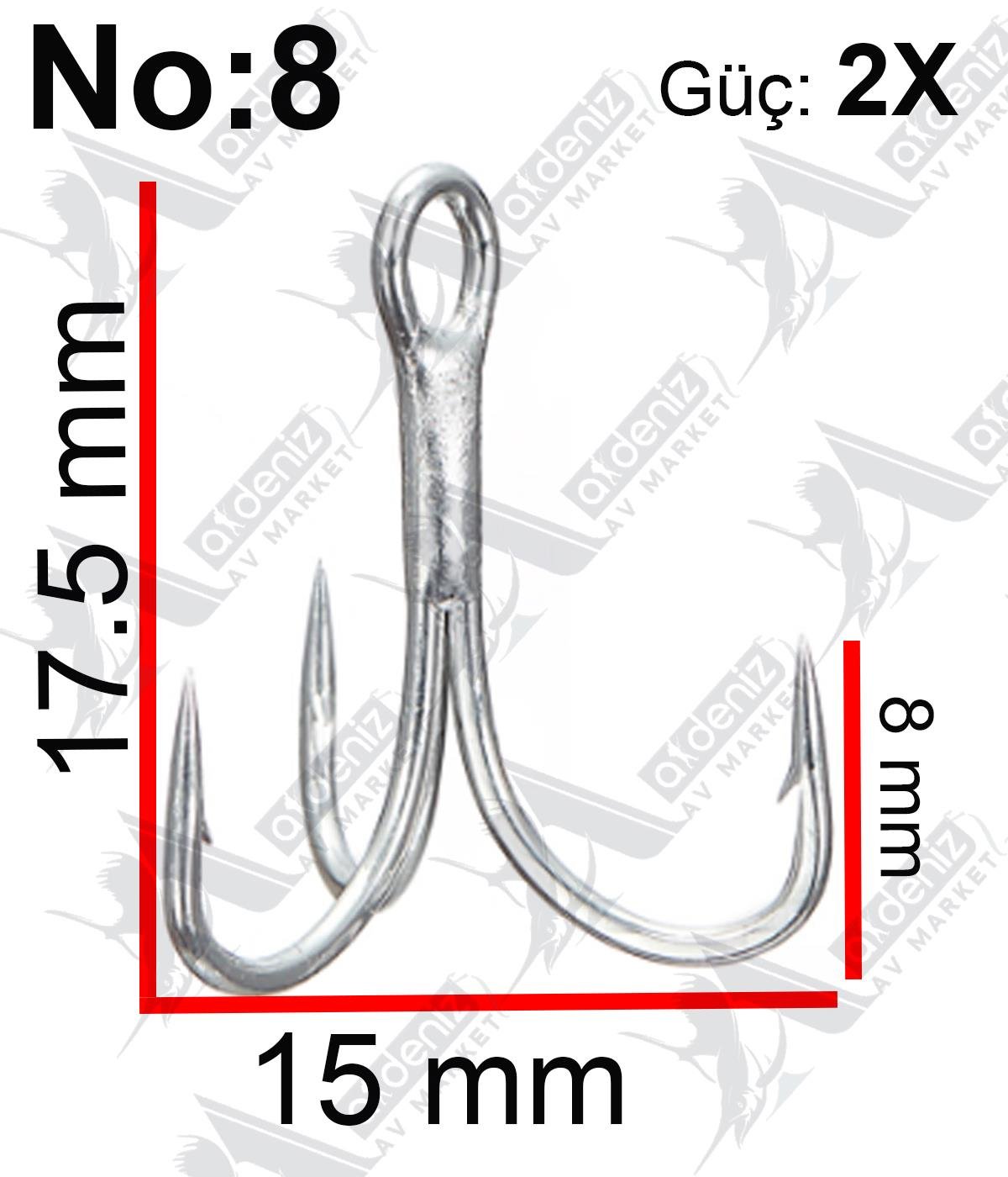 Vanfook DT-58S Treble Hook 2X Medium Heavy (Üçlü İğne) Silver 8'li Paket #8VANFOOK