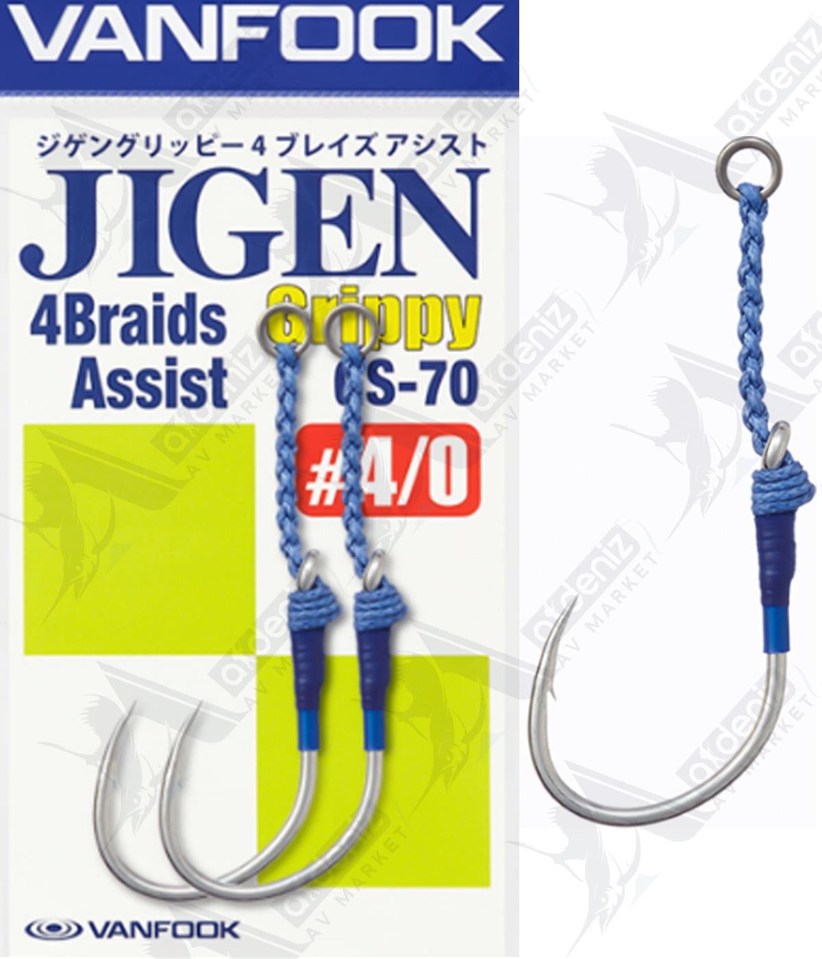 Vanfook Jigen Grippy 4 Braids Single Assist Hook GS-70 (Tekli 2 Adet Jig Assist İğnesi) #4/0VANFOOK