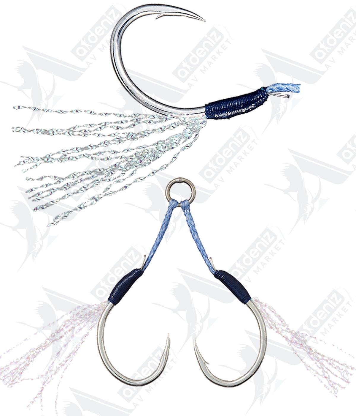 Vanfook MJ-03 Micro Jig Assist Hook Twin+Tinsel 1 Cm (Çiftli 2 Adet Simli Asist İğne) #2VANFOOK