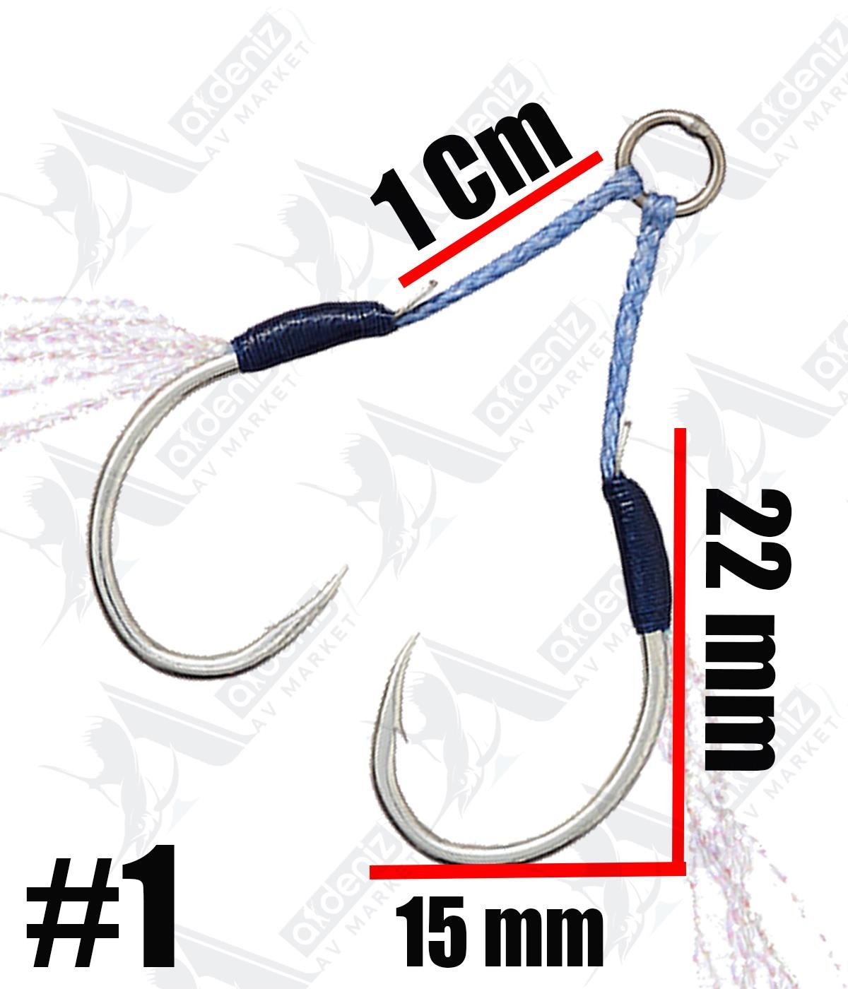 Vanfook MJ-03 Micro Jig Assist Hook Twin+Tinsel 1 Cm (Çiftli 2 Adet Simli Asist İğne) #1VANFOOK