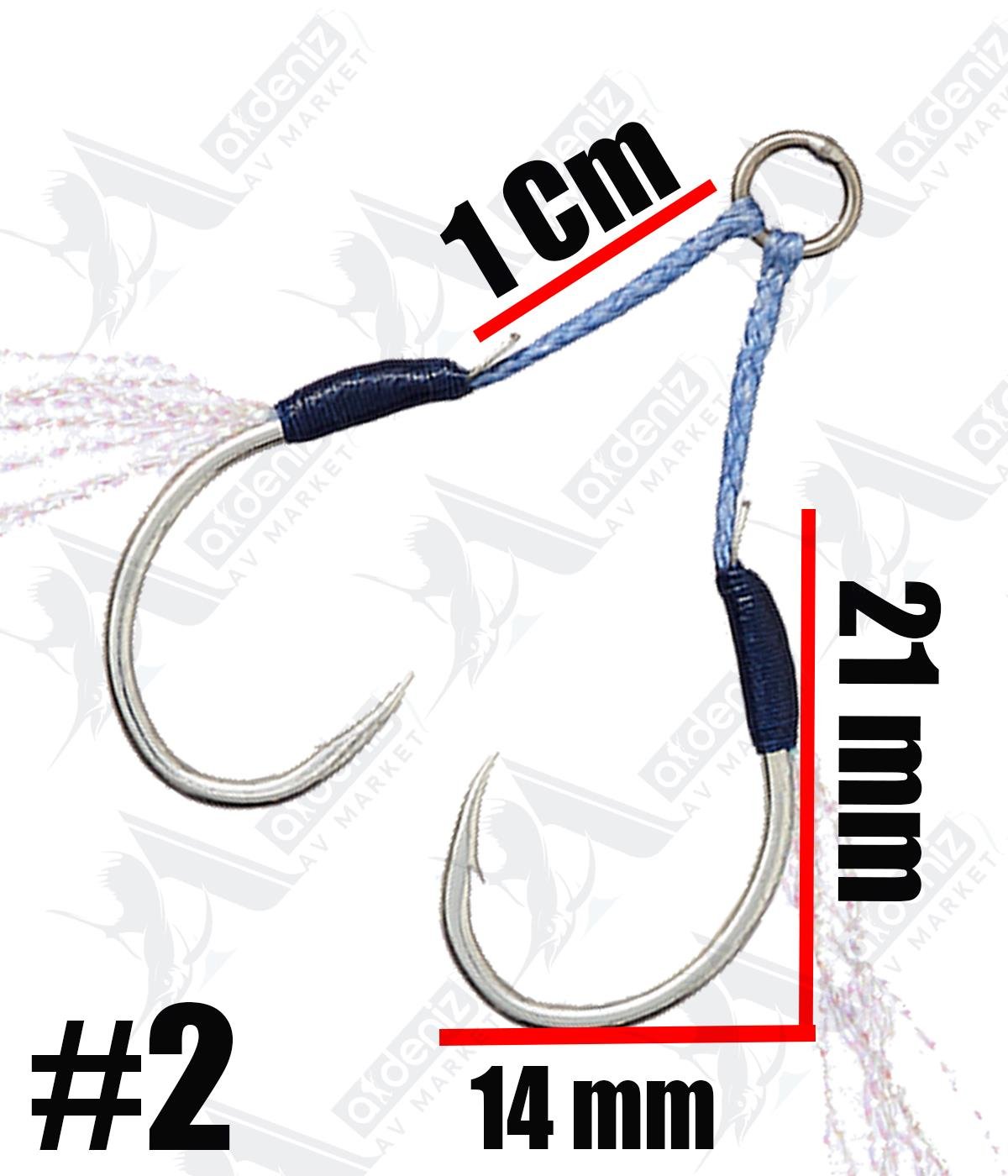 Vanfook MJ-03 Micro Jig Assist Hook Twin+Tinsel 1 Cm (Çiftli 2 Adet Simli Asist İğne) #2VANFOOK