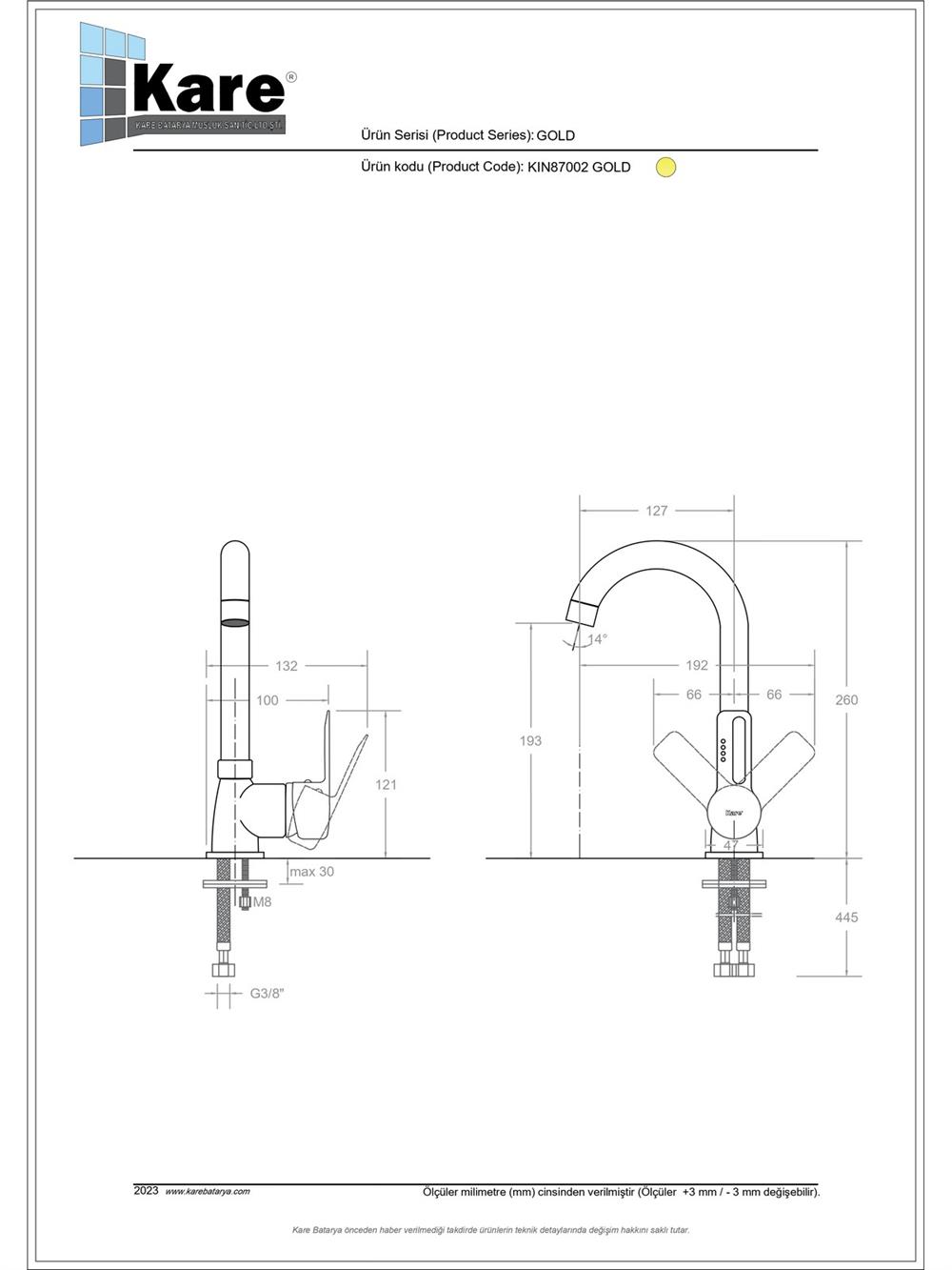 İnci Mix  Gold Lavabo Bataryası (Kısa Borulu)
