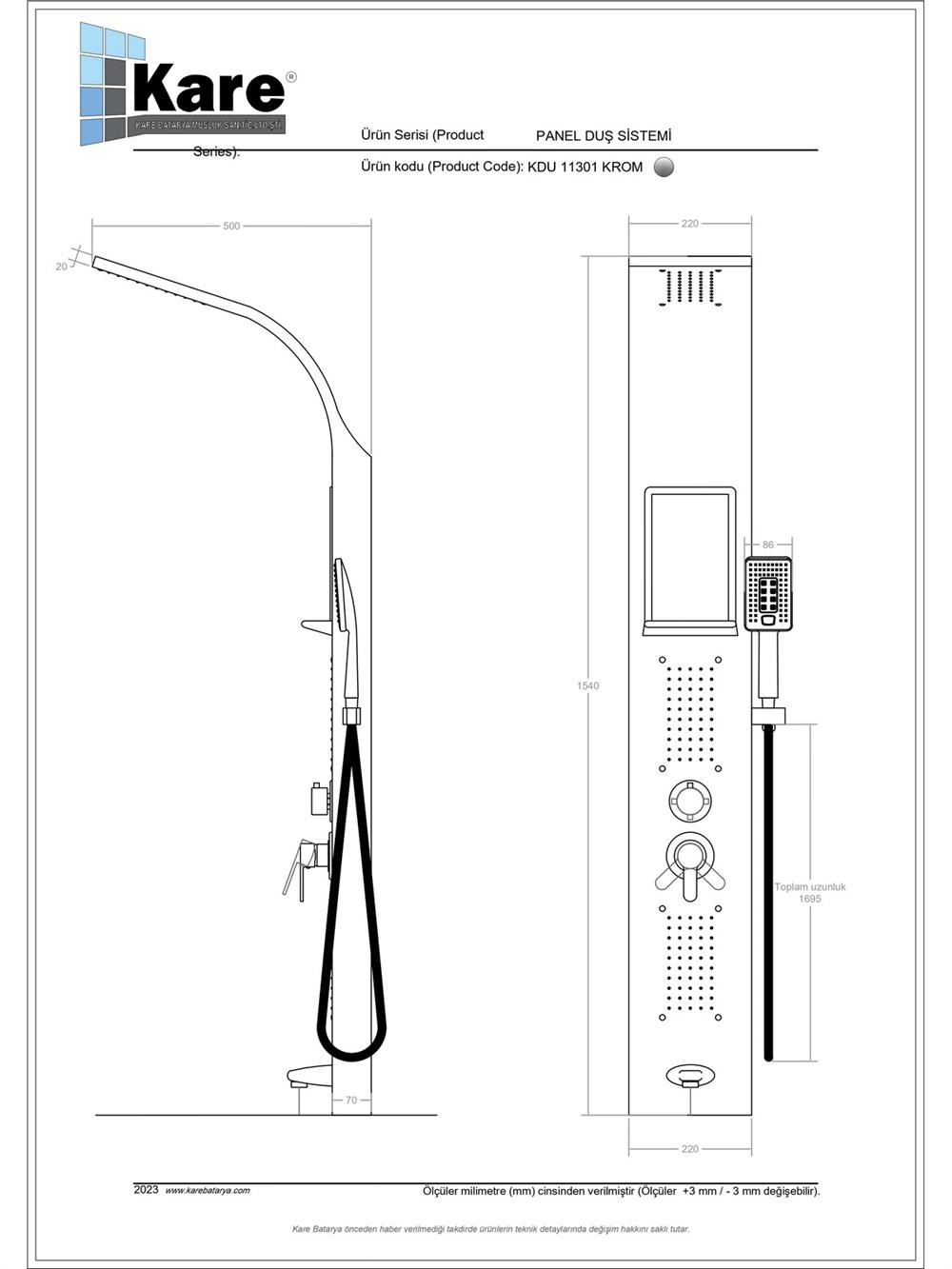 Panel Kolon Duş Kromlu