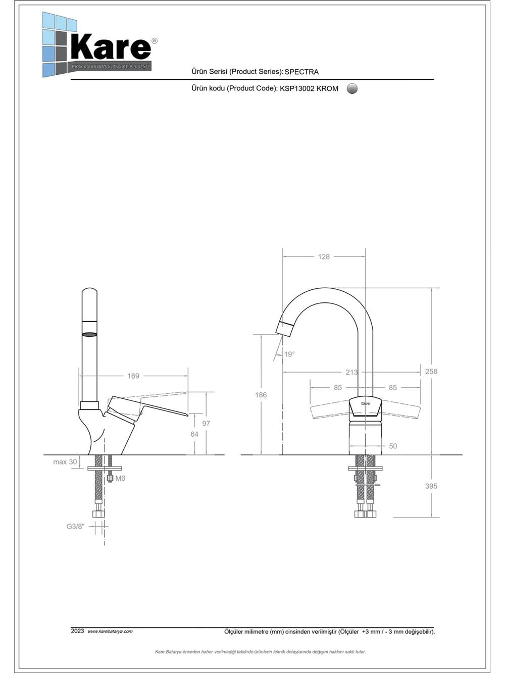Spectra Mix Lavabo Bataryası(Kısa Borulu)