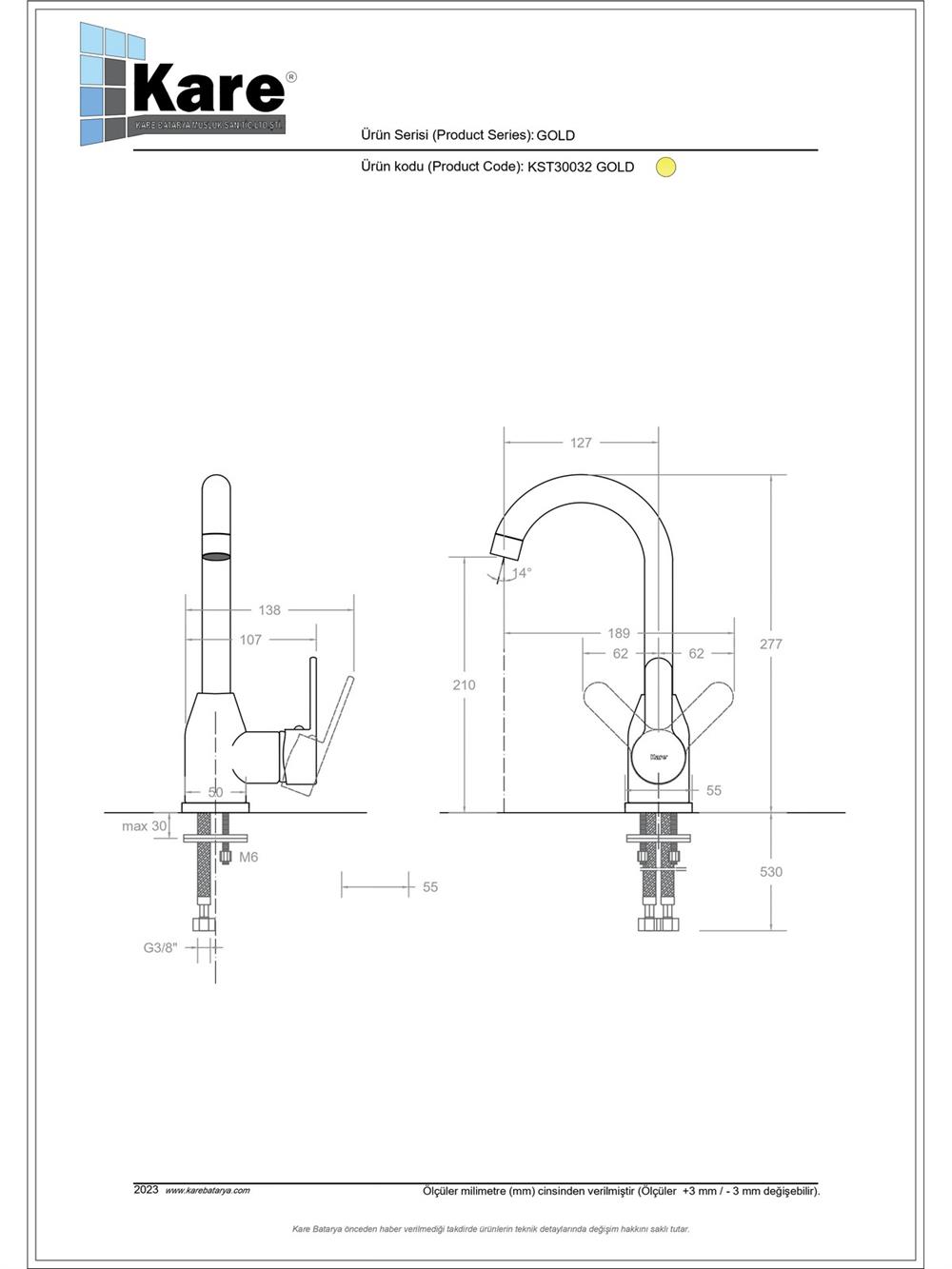 Stil Mix Gold Lavabo Bataryası (Kısa Borulu)
