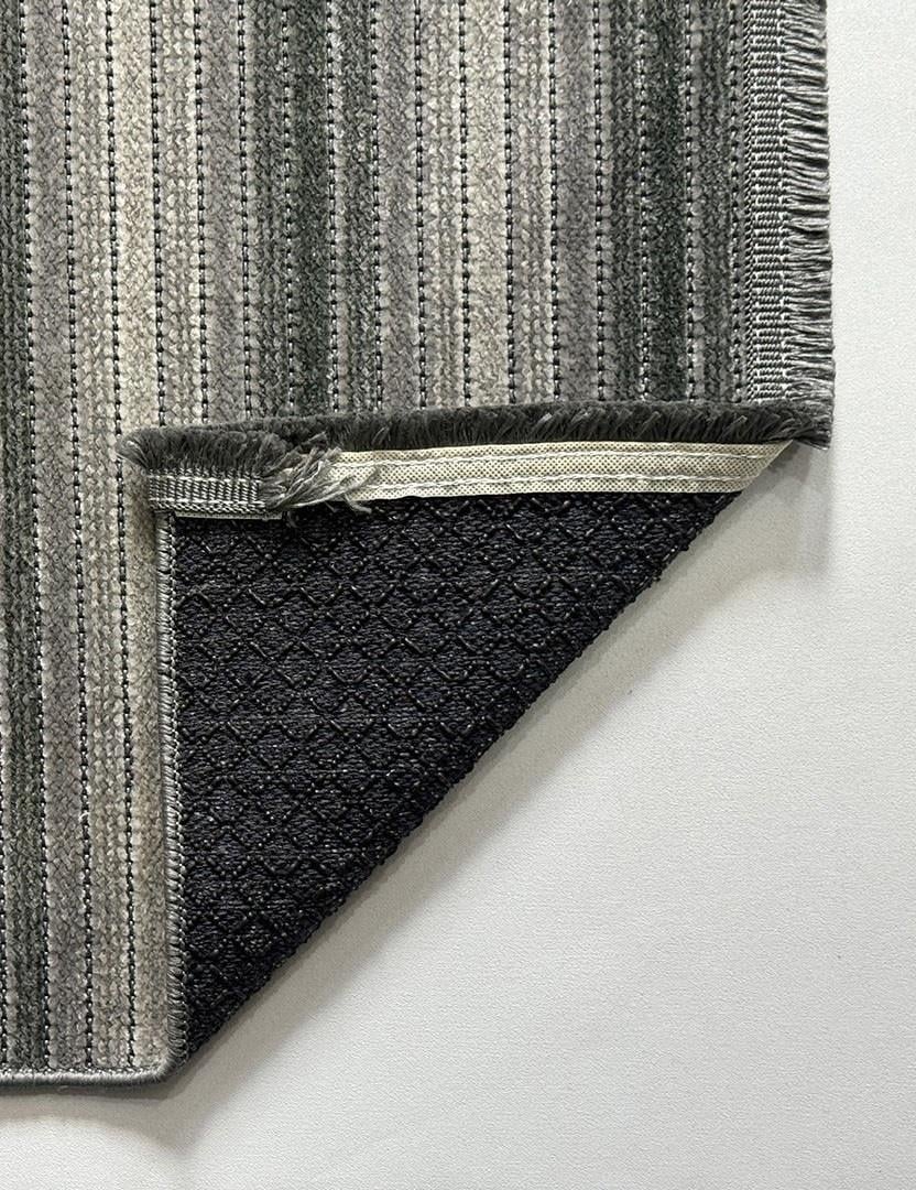 Cool 402 Gri Renkli Doğal Çizgili Yumuşak Dokulu Kaymaz Tabanlı Modern Tarz Kilim