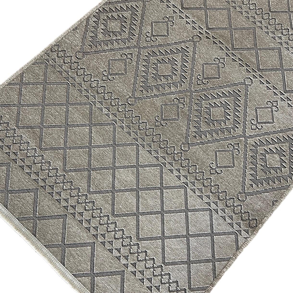 Cool 405 Geometrik Desenli İskandinav Tarz Yumuşak Dokulu Vizon Renkli Kaymaz Tabanlı Kilim
