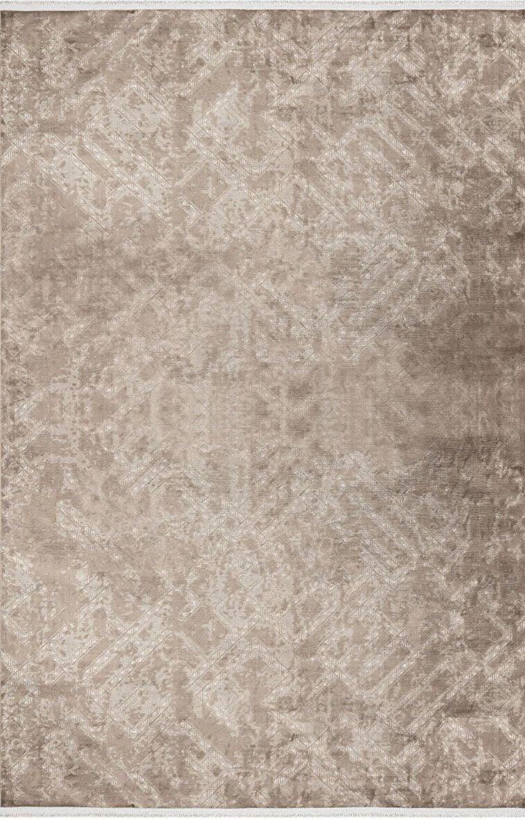 Cotton 1076 %100 Pamuksu Tuşeli Polyester İplikten Geometrik Desenli Vizon Renk Geçişli Modern Yolluk Halı