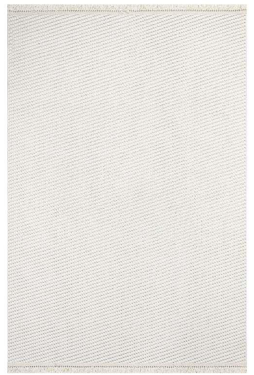 Dizayn 1063 Sade Minimalist Krem Renk Spor Saçaklı Modern Halı