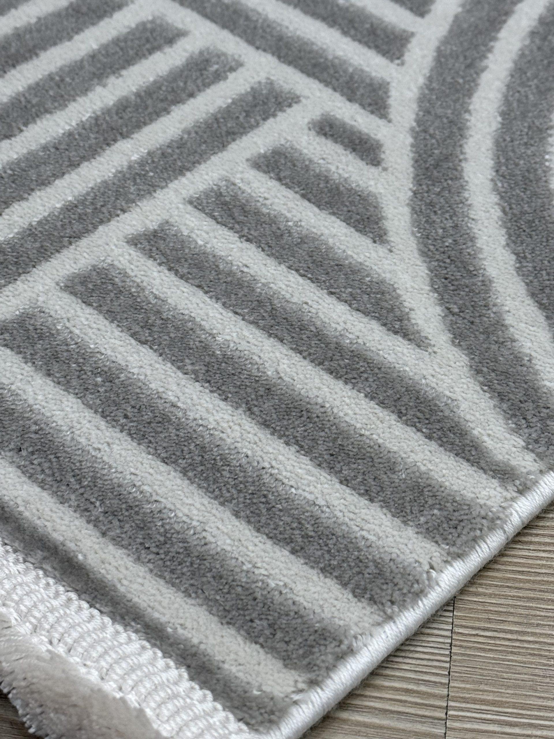 Moda 1131 Gri Renk Geometrik Çizgili Toz Vermeyen Doğal Pamuk Tabanlı Modern Halı