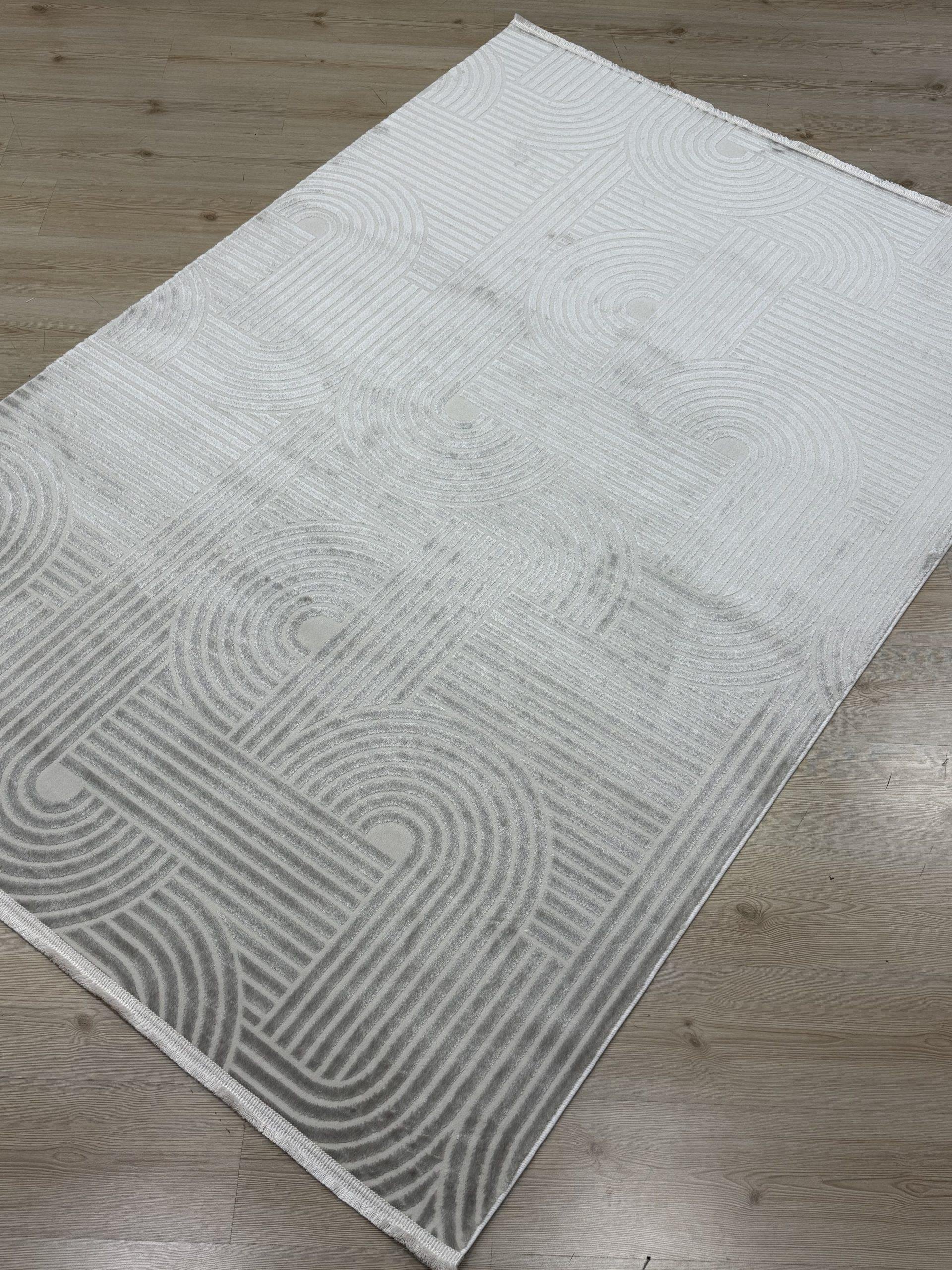 Moda 1131 Gri Renk Geometrik Çizgili Toz Vermeyen Doğal Pamuk Tabanlı Modern Halı