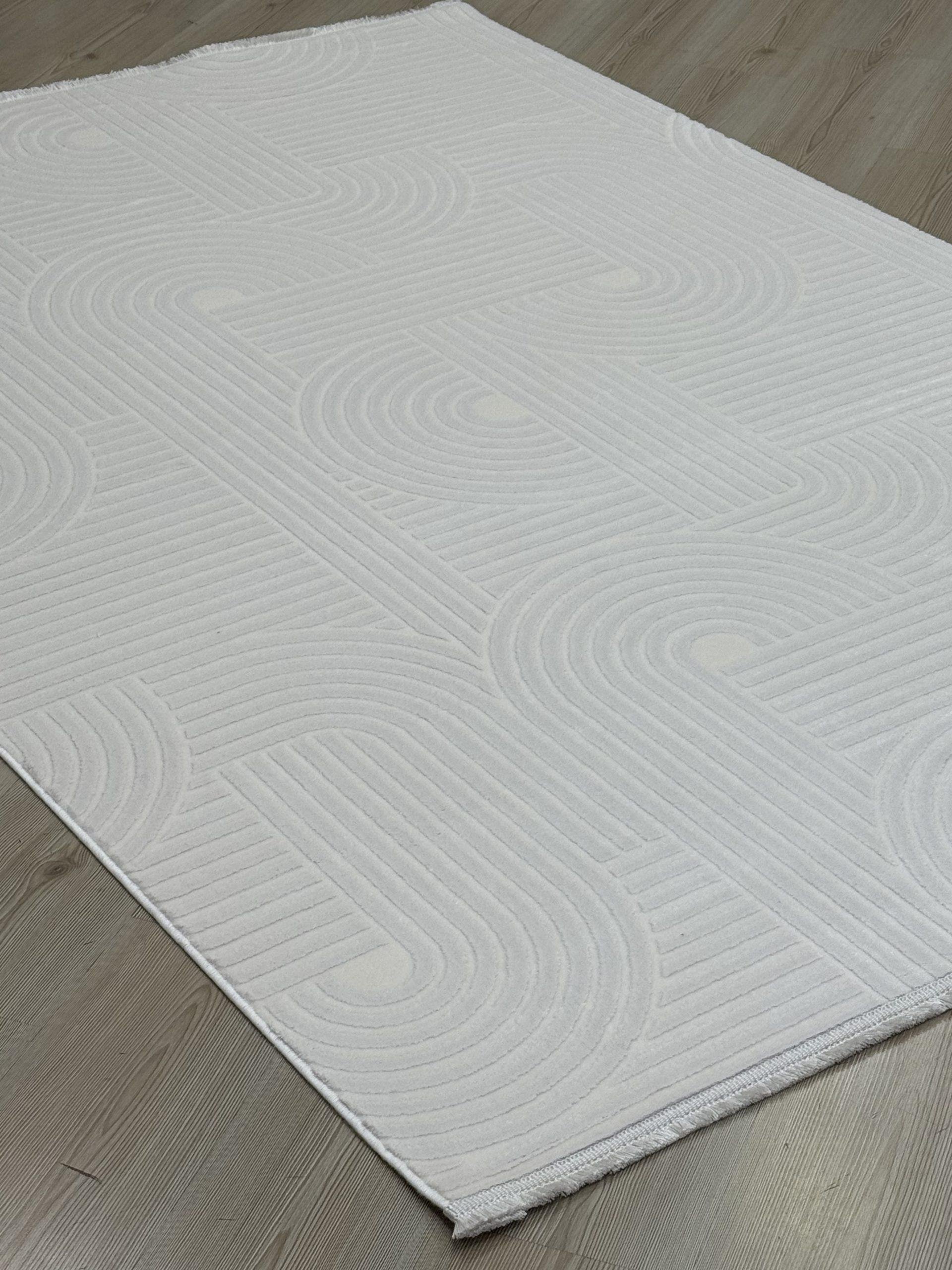 Moda 1131 Krem Renk Geometrik Çizgili Toz Vermeyen Doğal Pamuk Tabanlı Modern Halı