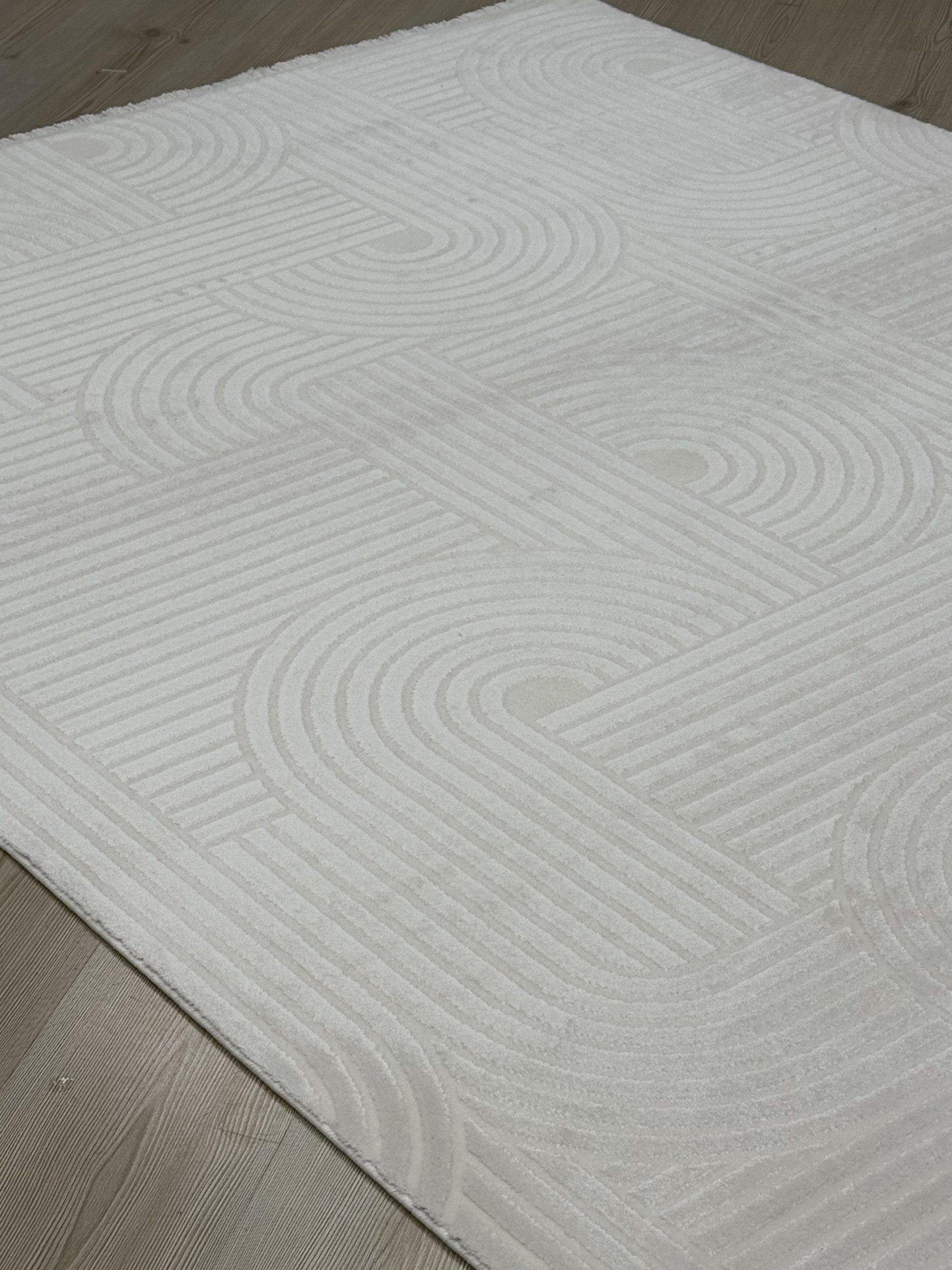 Moda 1131 Krem Renk Geometrik Çizgili Toz Vermeyen Doğal Pamuk Tabanlı Modern Halı