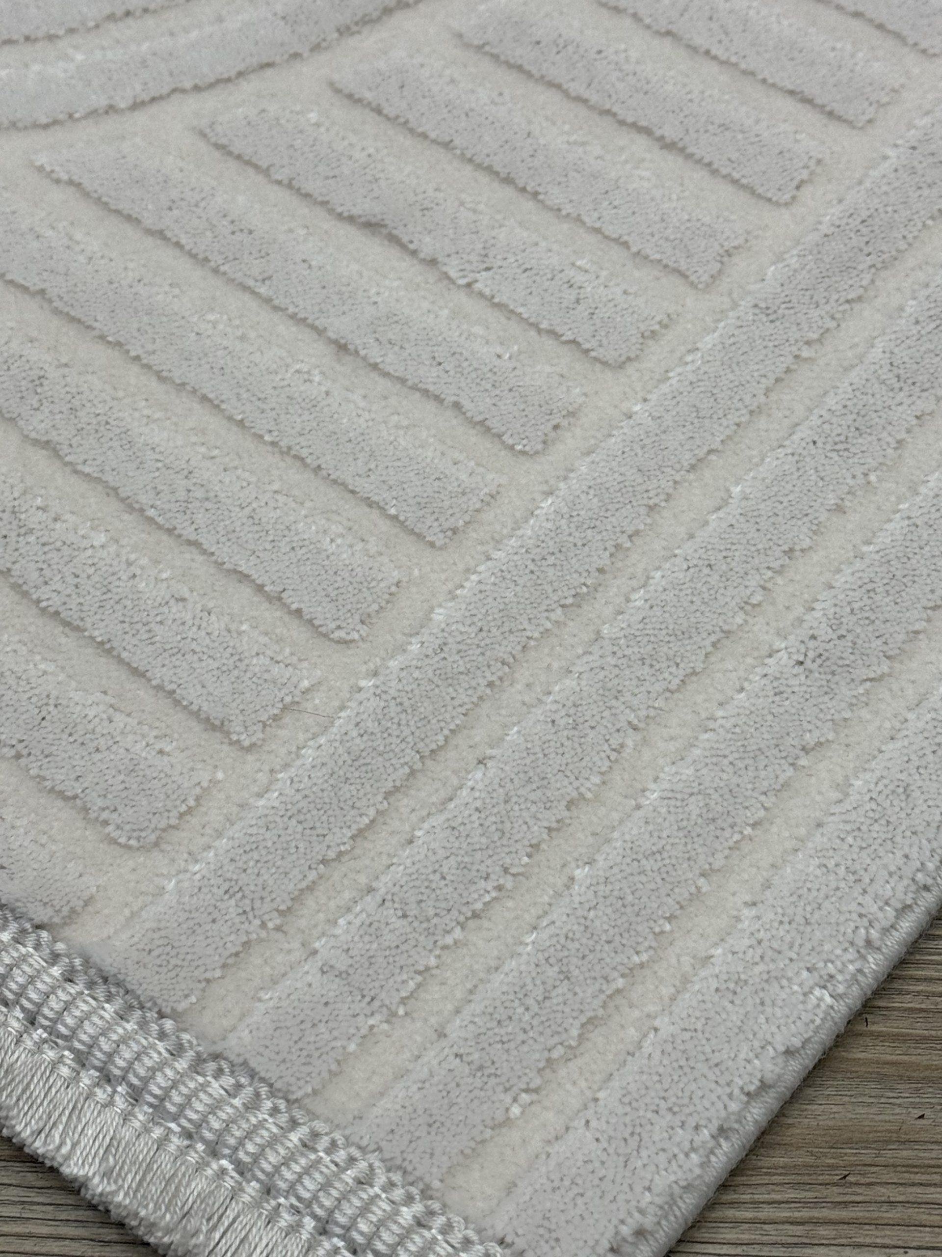 Moda 1131 Krem Renk Geometrik Çizgili Toz Vermeyen Doğal Pamuk Tabanlı Modern Halı