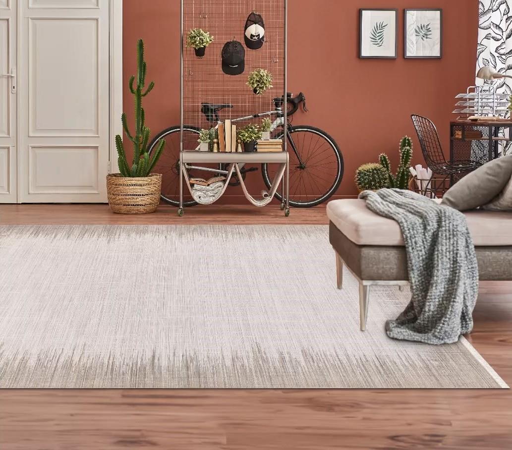 Roma 1109 %60 Akrilik %40 Polyester İplik Doğal Pamuk Tabanlı Gri Renk Minimalist Bordürlü Halı