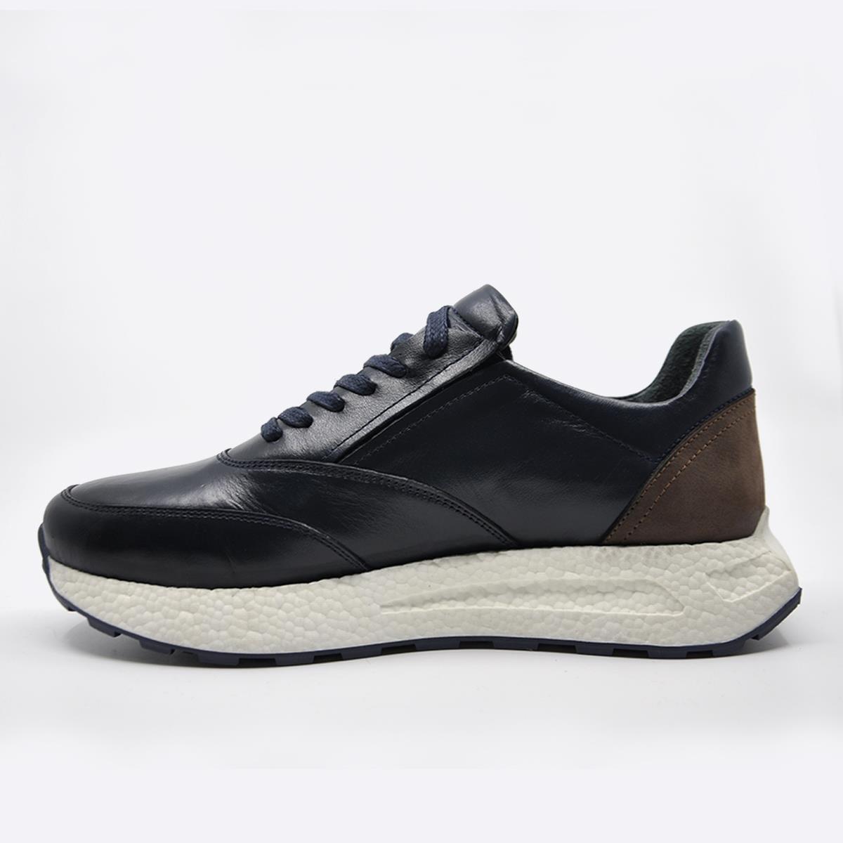 Fosco  Hakiki Deri Sneaker Erkek Ayakkabı Lacivert 9944