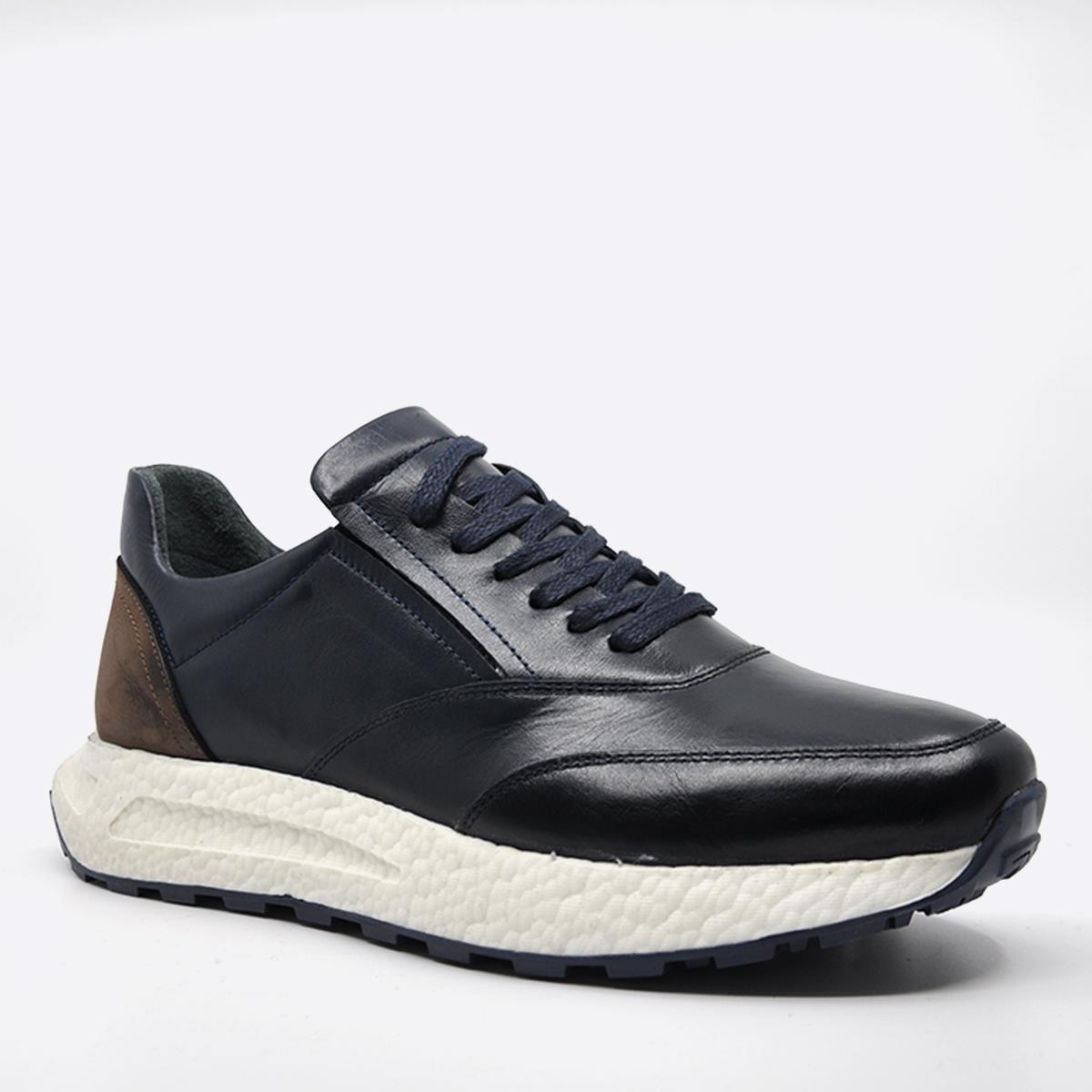 Fosco  Hakiki Deri Sneaker Erkek Ayakkabı Lacivert 9944