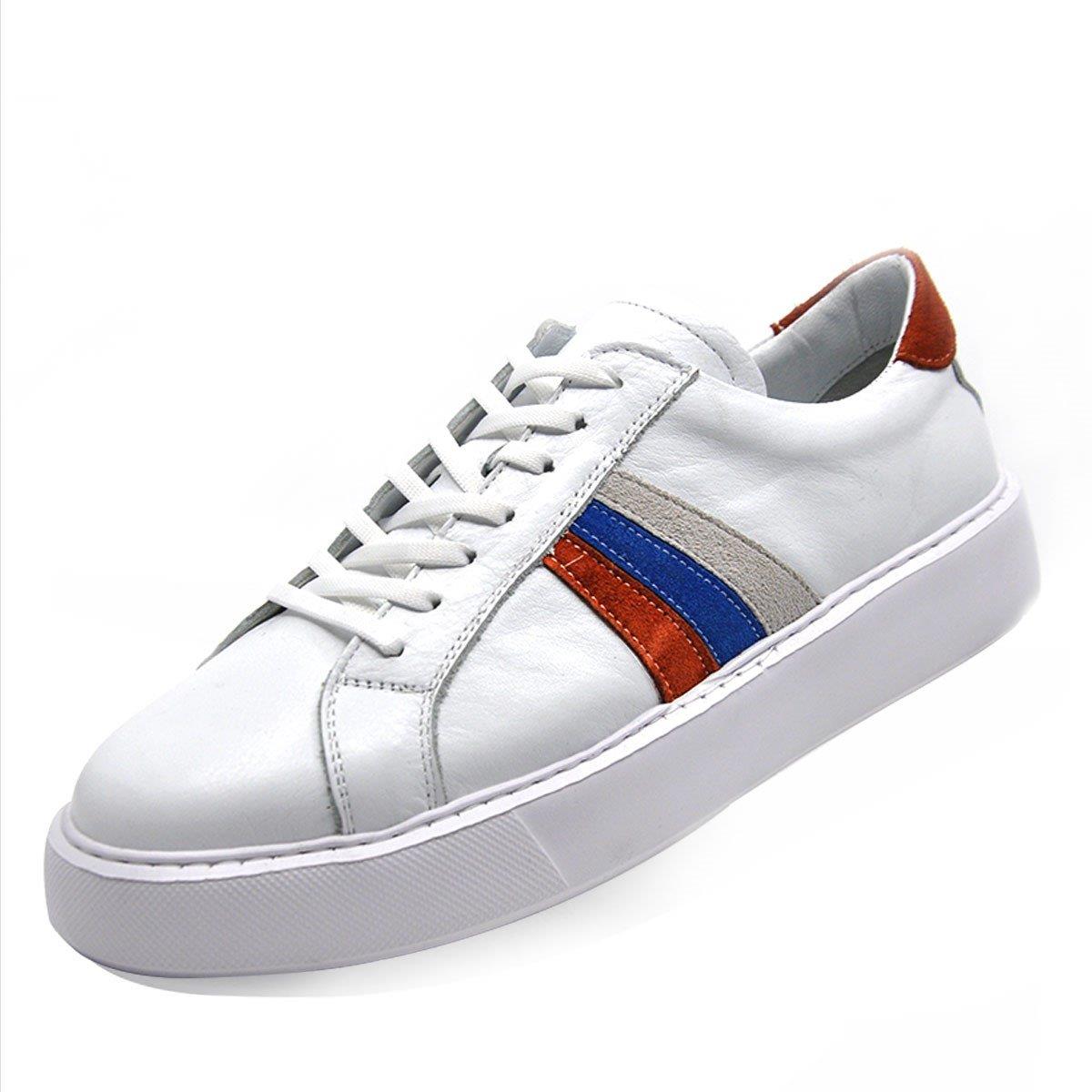 Fosco Hakiki Deri Beyaz Turuncu Sneaker Erkek Ayakkabı 9825