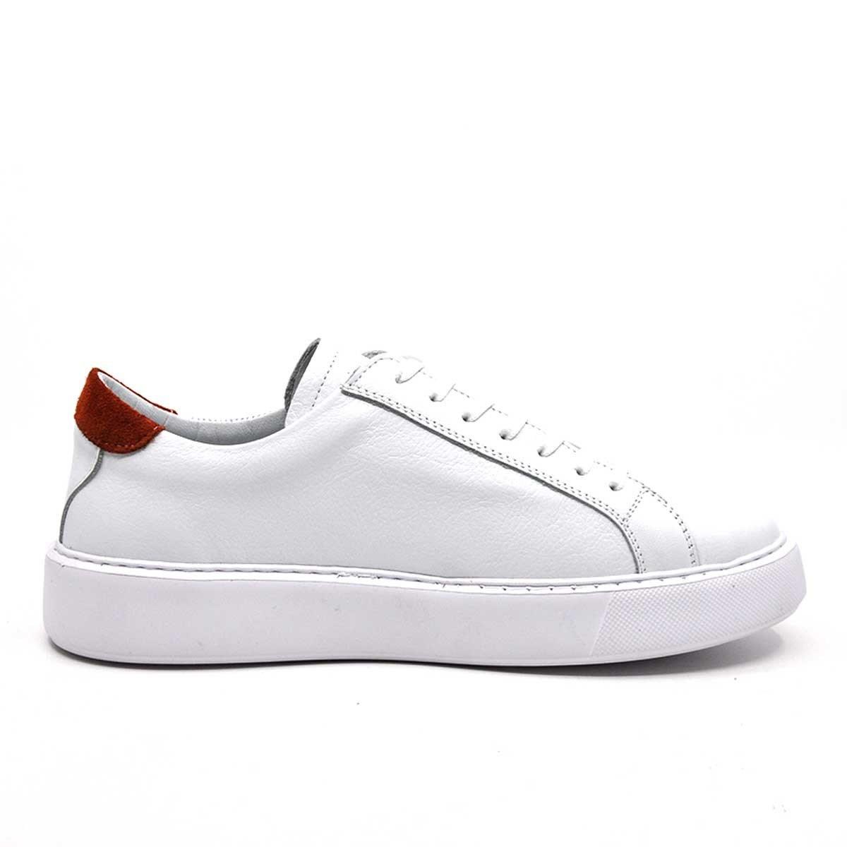 Fosco Hakiki Deri Beyaz Turuncu Sneaker Erkek Ayakkabı 9825