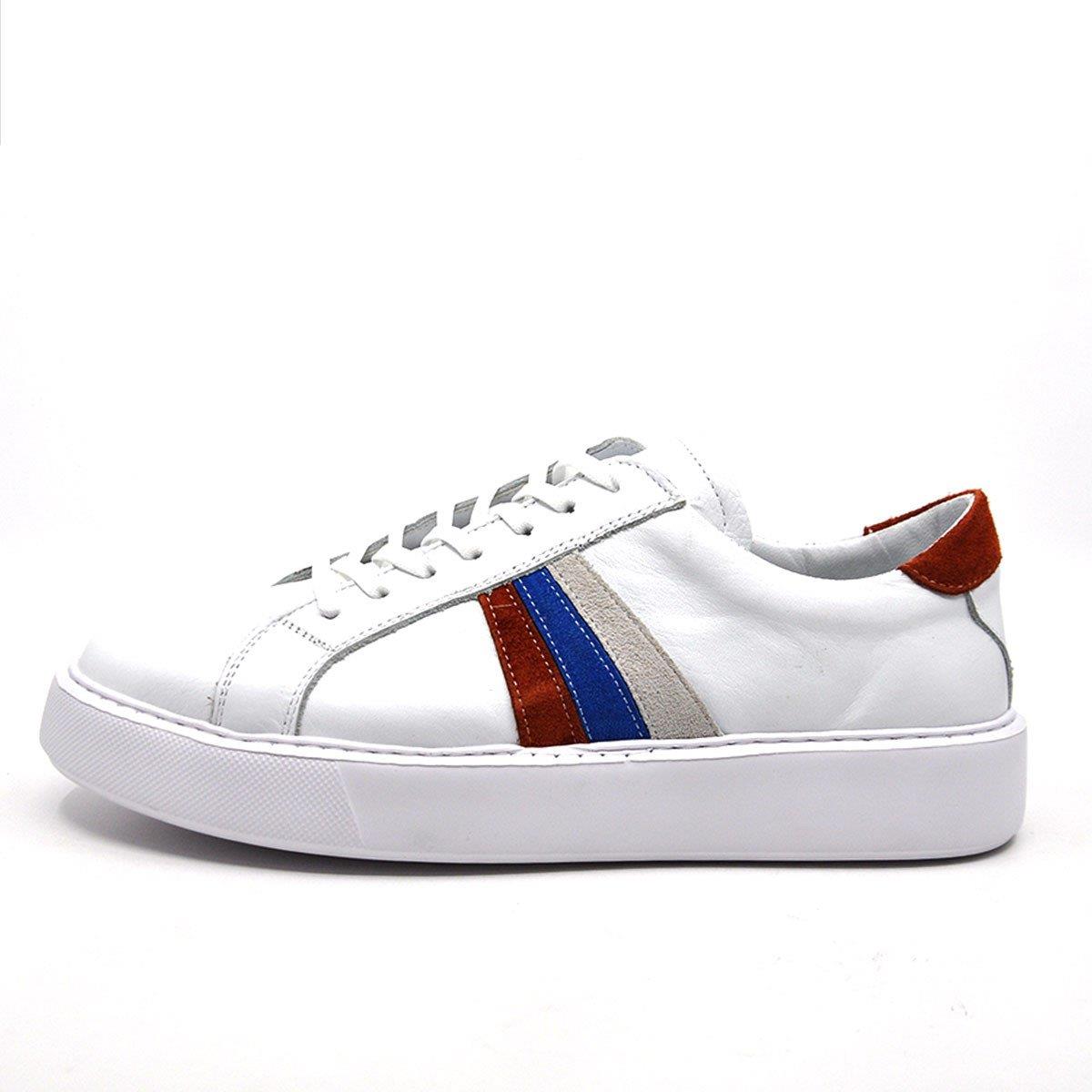 Fosco Hakiki Deri Beyaz Turuncu Sneaker Erkek Ayakkabı 9825